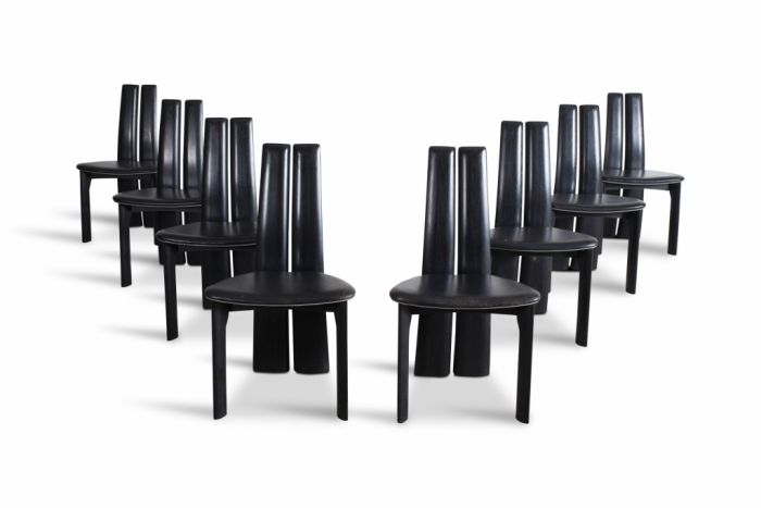 Black Leather Dining Chairs, Van den Berghe Pauvers - 1970s