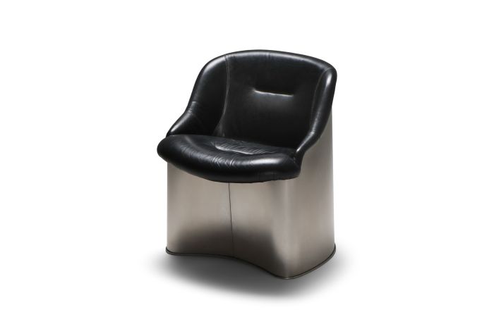 Boris Tabaccof Leather and Metal Easy Chair - 1970's