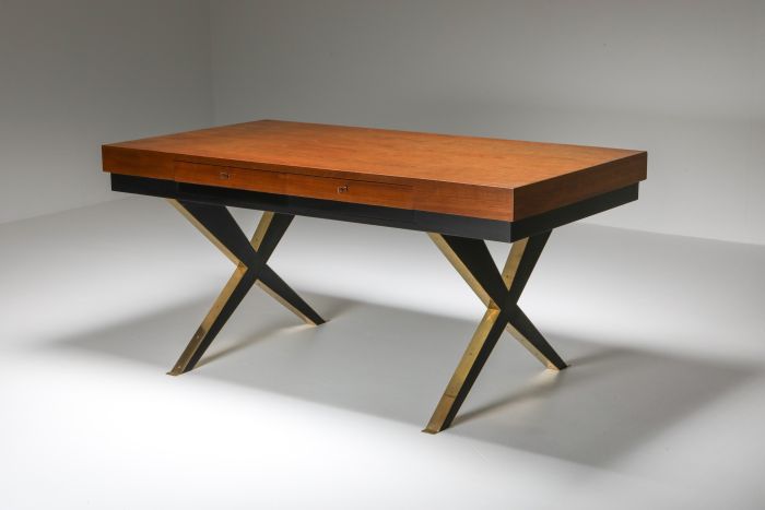 Italian Elegant Desk on Brass X Shaped Legs - 1970s