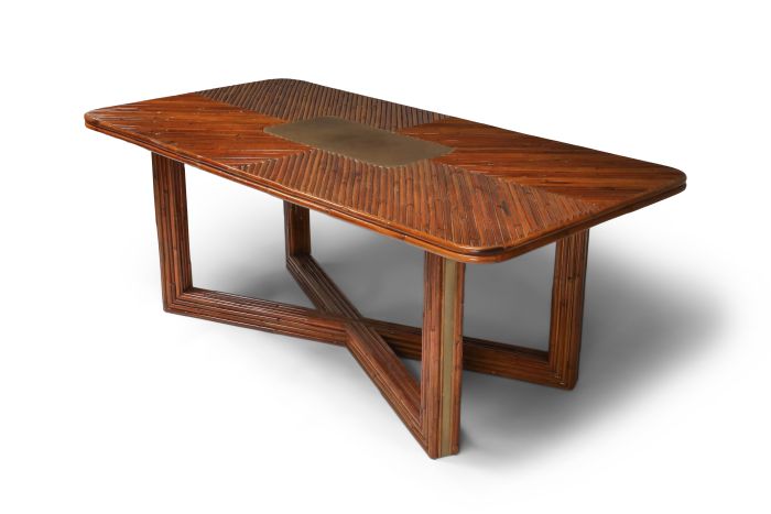 Gabriella Crespi Style Rectangular Dining Table in Rattan - 1970s