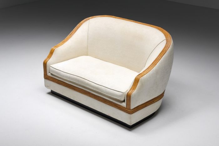 Vivai del Sud Sofa in Silk and Rattan - 1970's