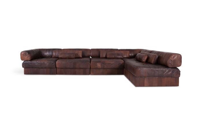De Sede Modular Brown Cognac Leather Patchwork Sofa    - 1970s