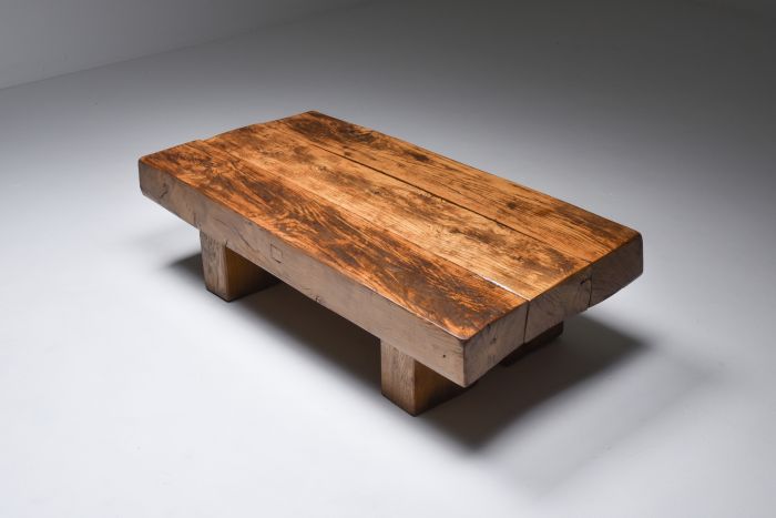 Wabi Sabi Rustic modern oak bench coffee table - 1960's