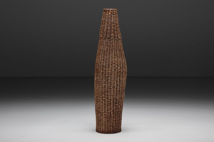 Wabi-Sabi Woven Rattan Floor Lamp - 1960's