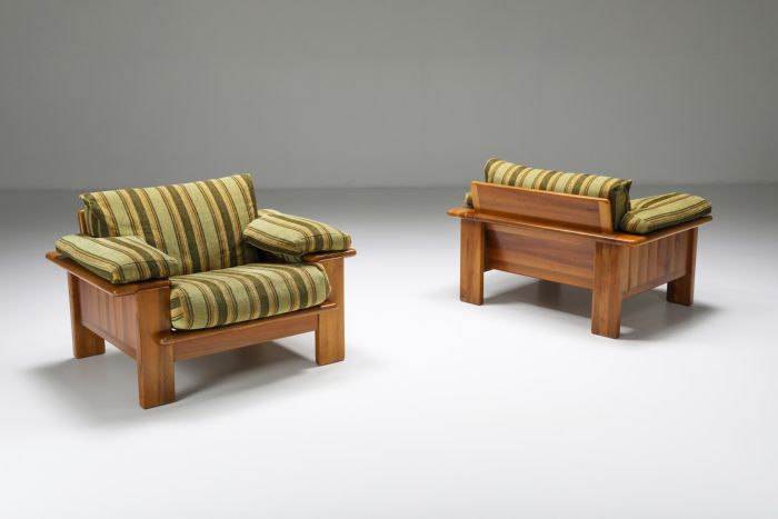 Walnut Lounge Chairs, set of two In The Style Of Scarpa - 1950's
