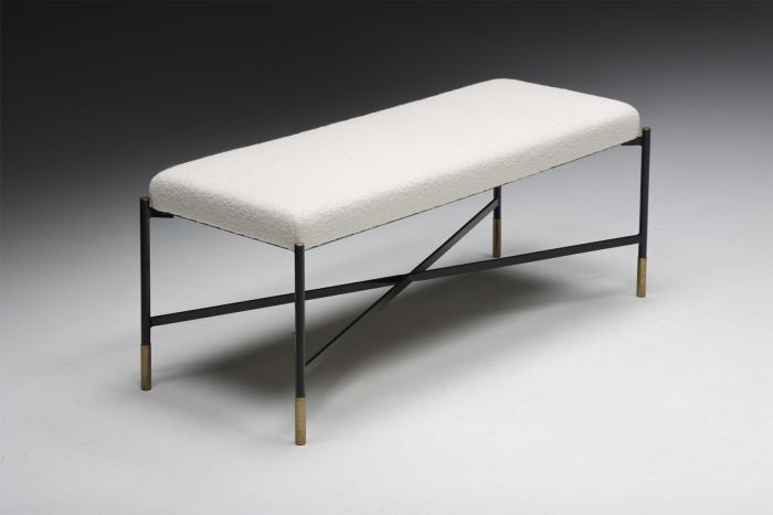 White Bouclé Bench with Metal Base - 1970's