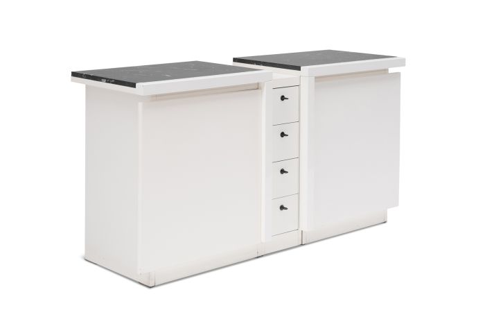 Modernist White Case Piece With Black Marble Top Huib Hoste Style - 1950s