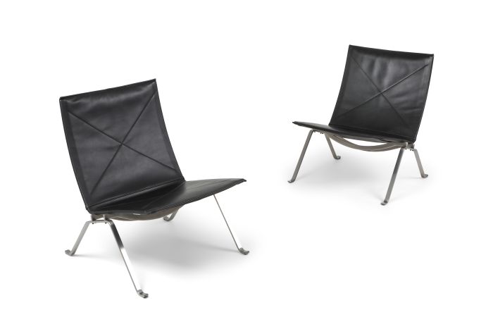 Black leather PK 22 pair of lounge chairs Fritz Hansen - 2009