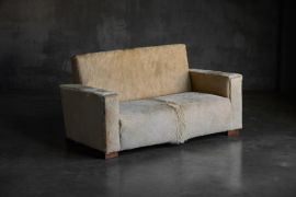 Art Deco Cowhide Two-Seater Sofa, France - 1930s