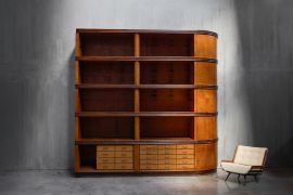 Monumental Art Deco Display Corner Cabinet with Drawers, Italy - Mid-20th Century