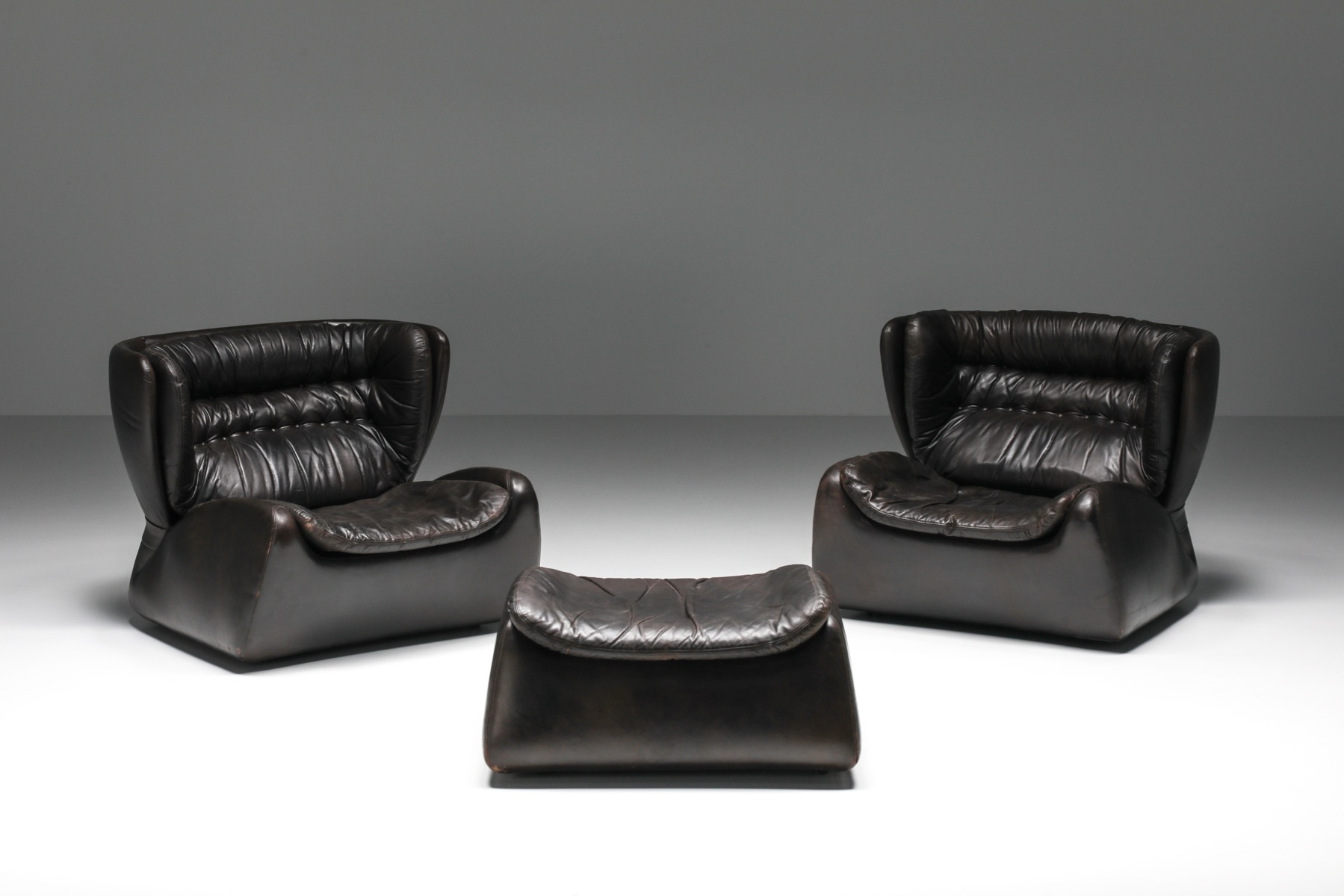 Dark Brown 'Pasha' Lounge Chairs with Ottoman by Durlet - 1970's