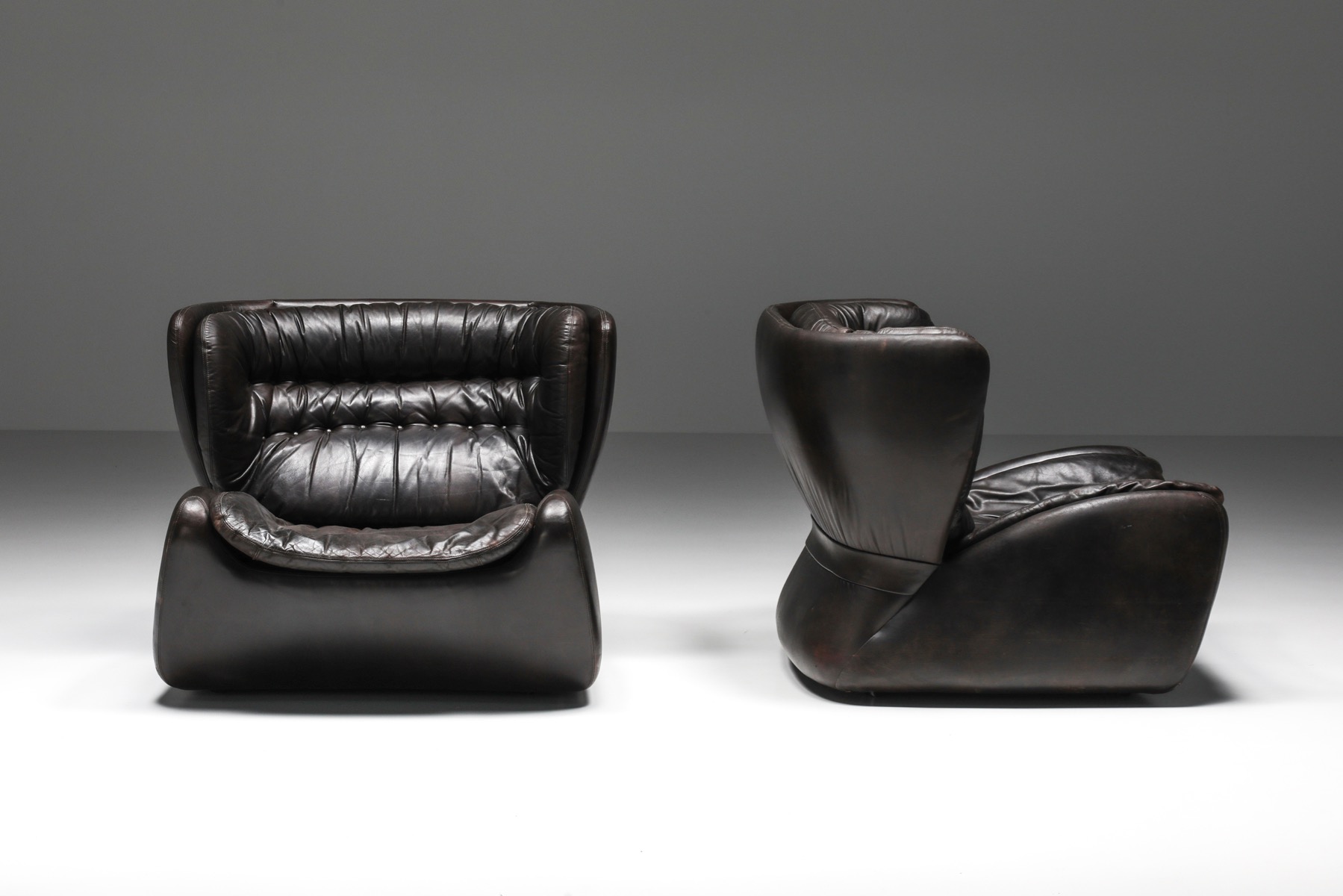 Dark Brown 'Pasha' Lounge Chairs with Ottoman by Durlet - 1970's