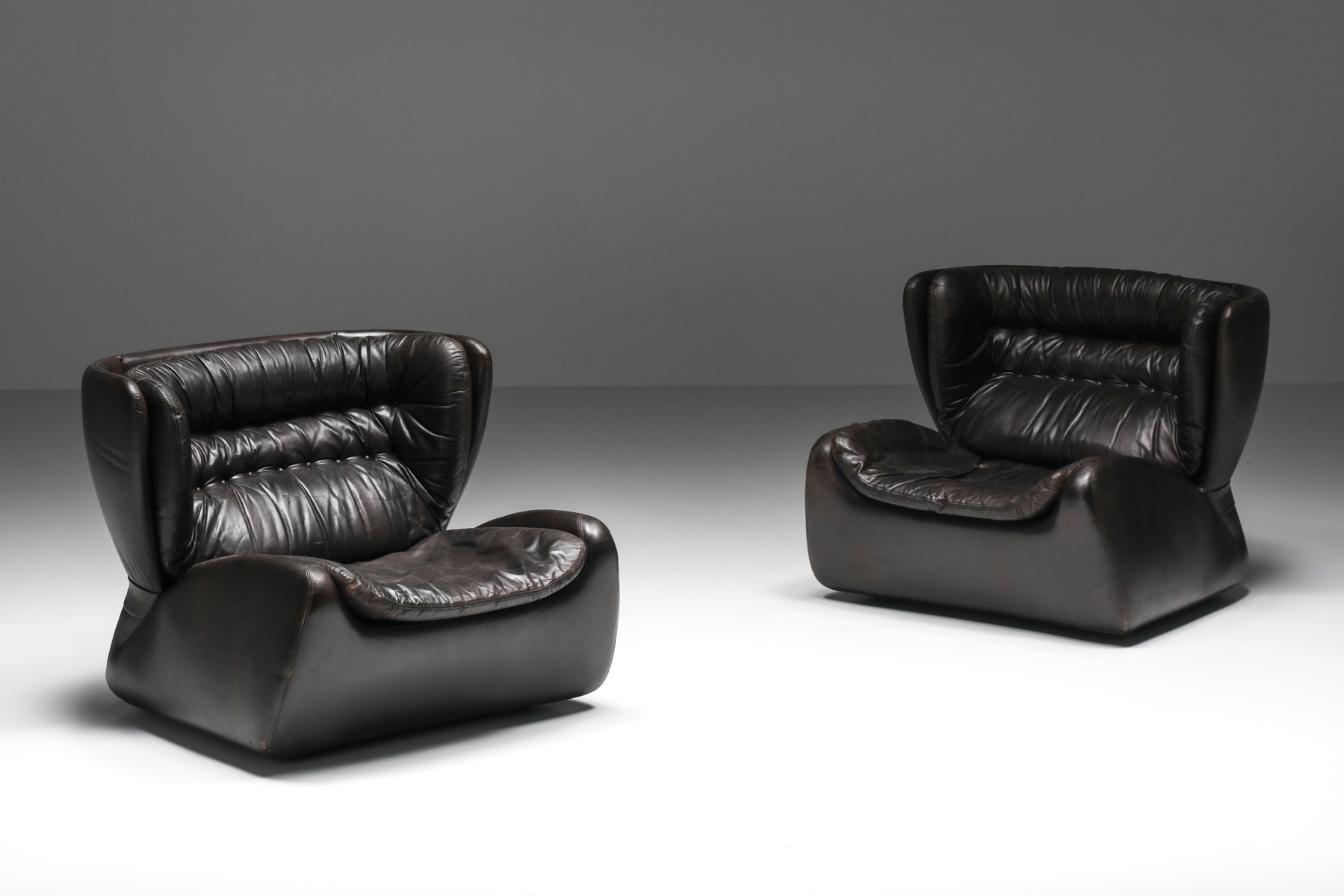 Dark Brown 'Pasha' Lounge Chairs with Ottoman by Durlet - 1970's