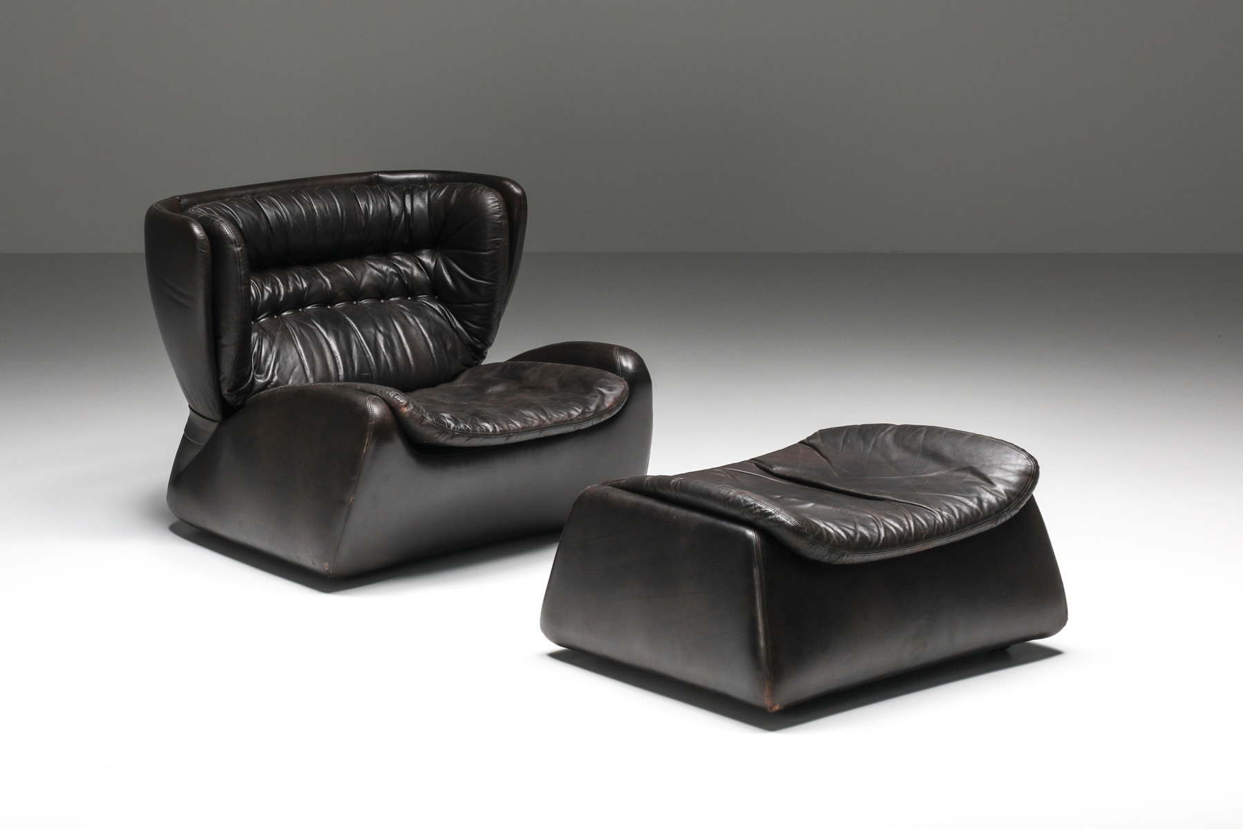 Dark Brown 'Pasha' Lounge Chairs with Ottoman by Durlet - 1970's