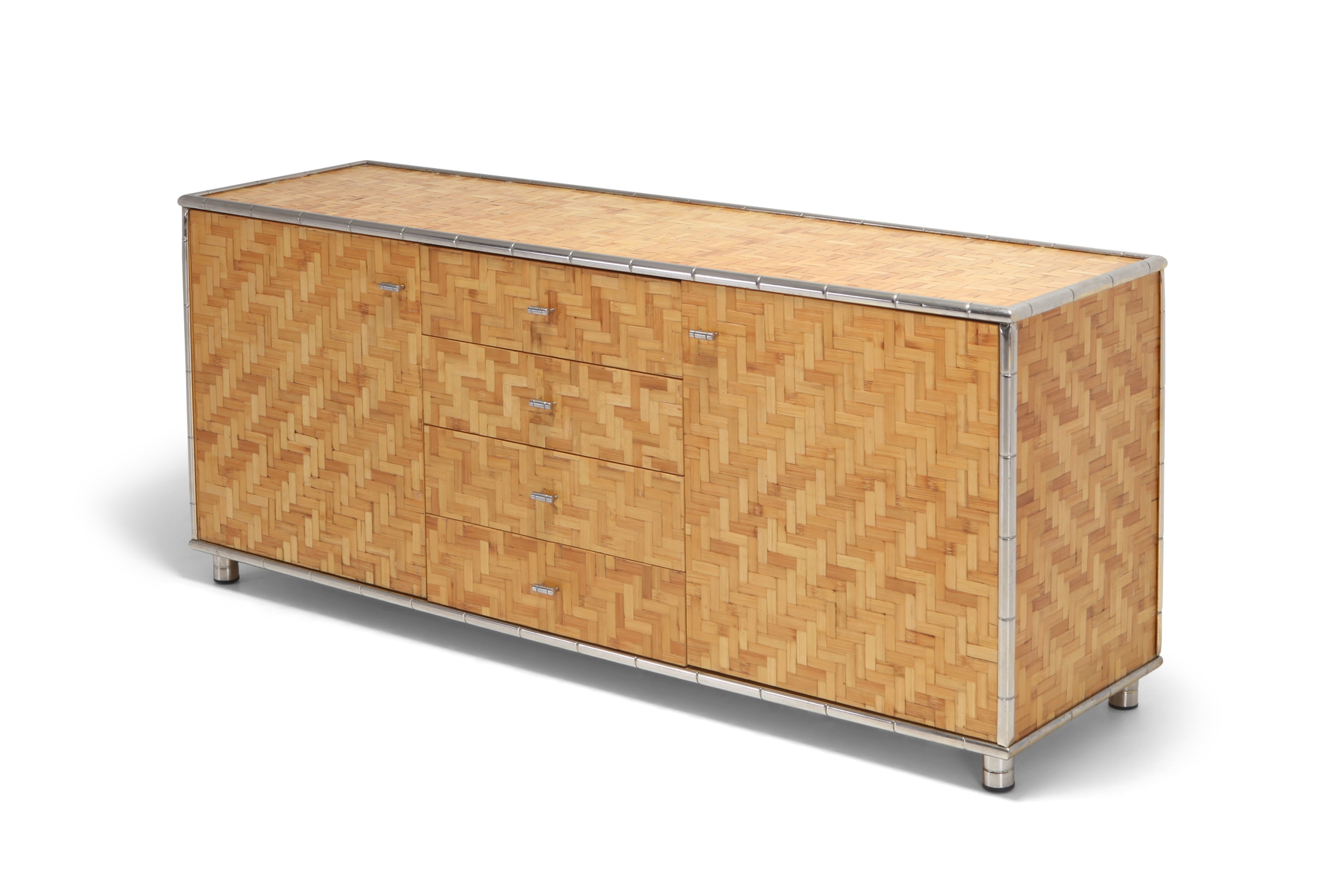 Bamboo Credenza With Faux Bamboo Chrome Frame Gabriella Crespi Style - 1970s