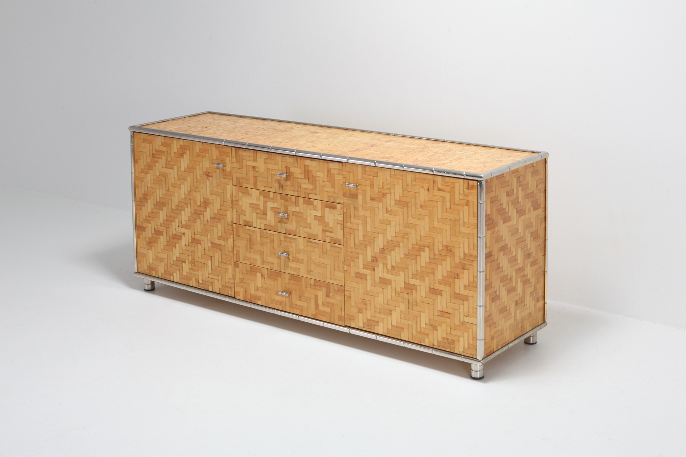 Bamboo Credenza With Faux Bamboo Chrome Frame Gabriella Crespi Style - 1970s
