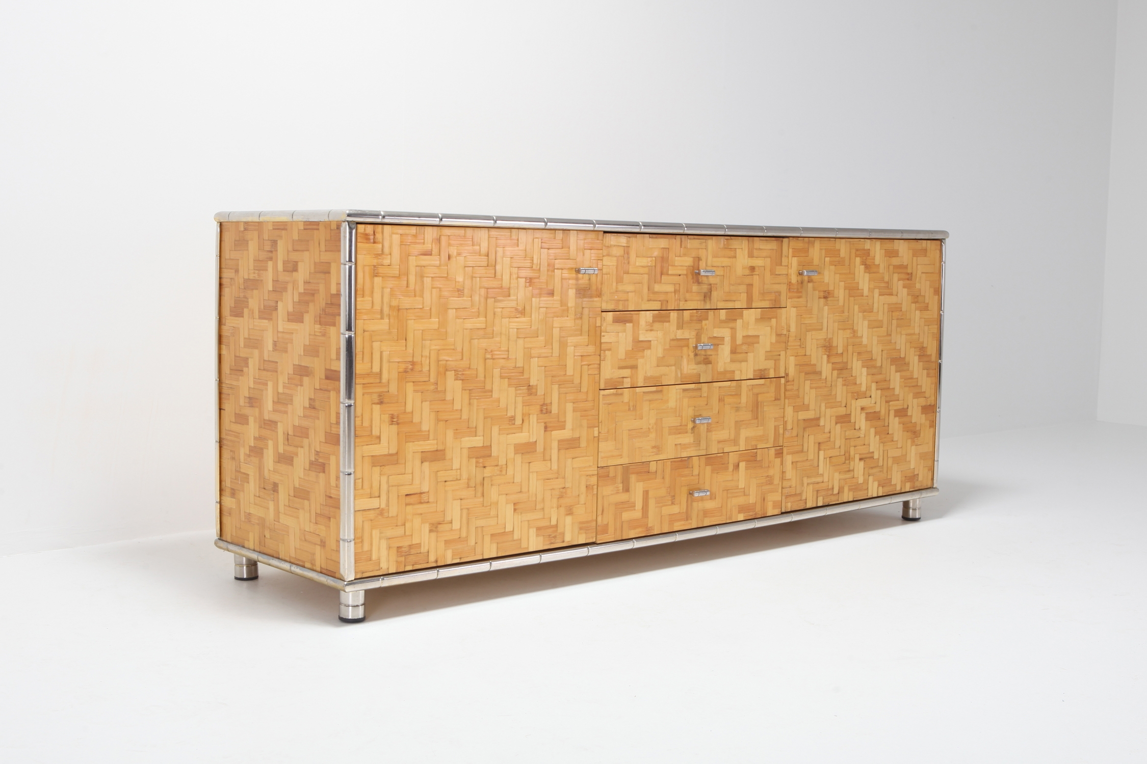 Bamboo Credenza With Faux Bamboo Chrome Frame Gabriella Crespi Style - 1970s