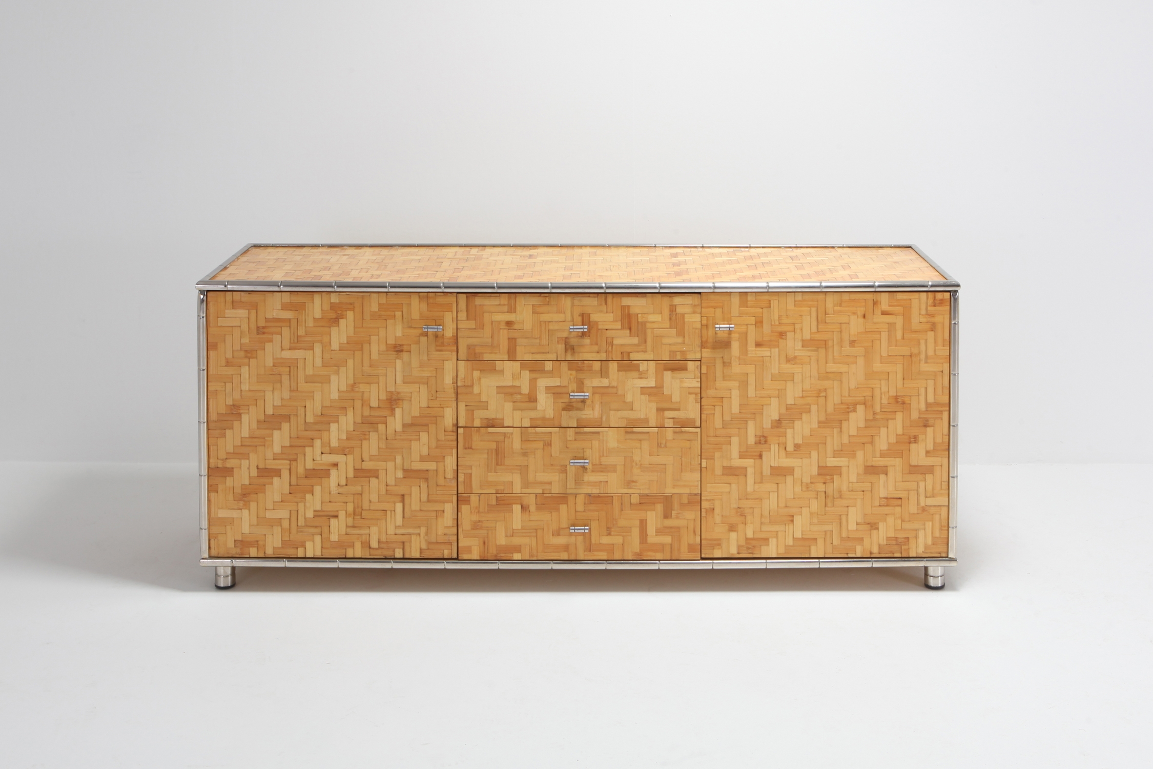 Bamboo Credenza With Faux Bamboo Chrome Frame Gabriella Crespi Style - 1970s