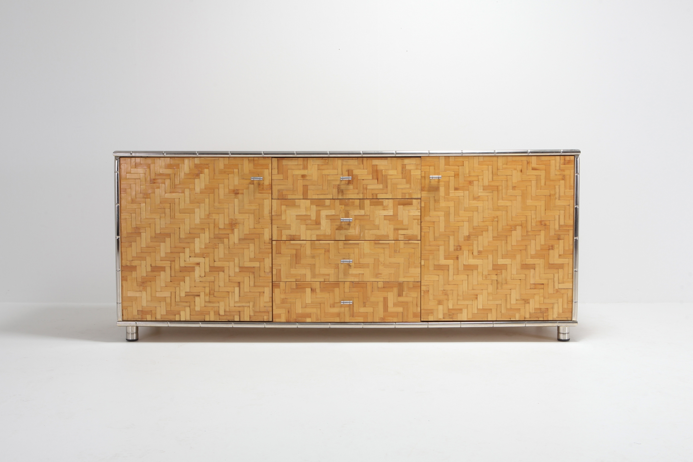 Bamboo Credenza With Faux Bamboo Chrome Frame Gabriella Crespi Style - 1970s