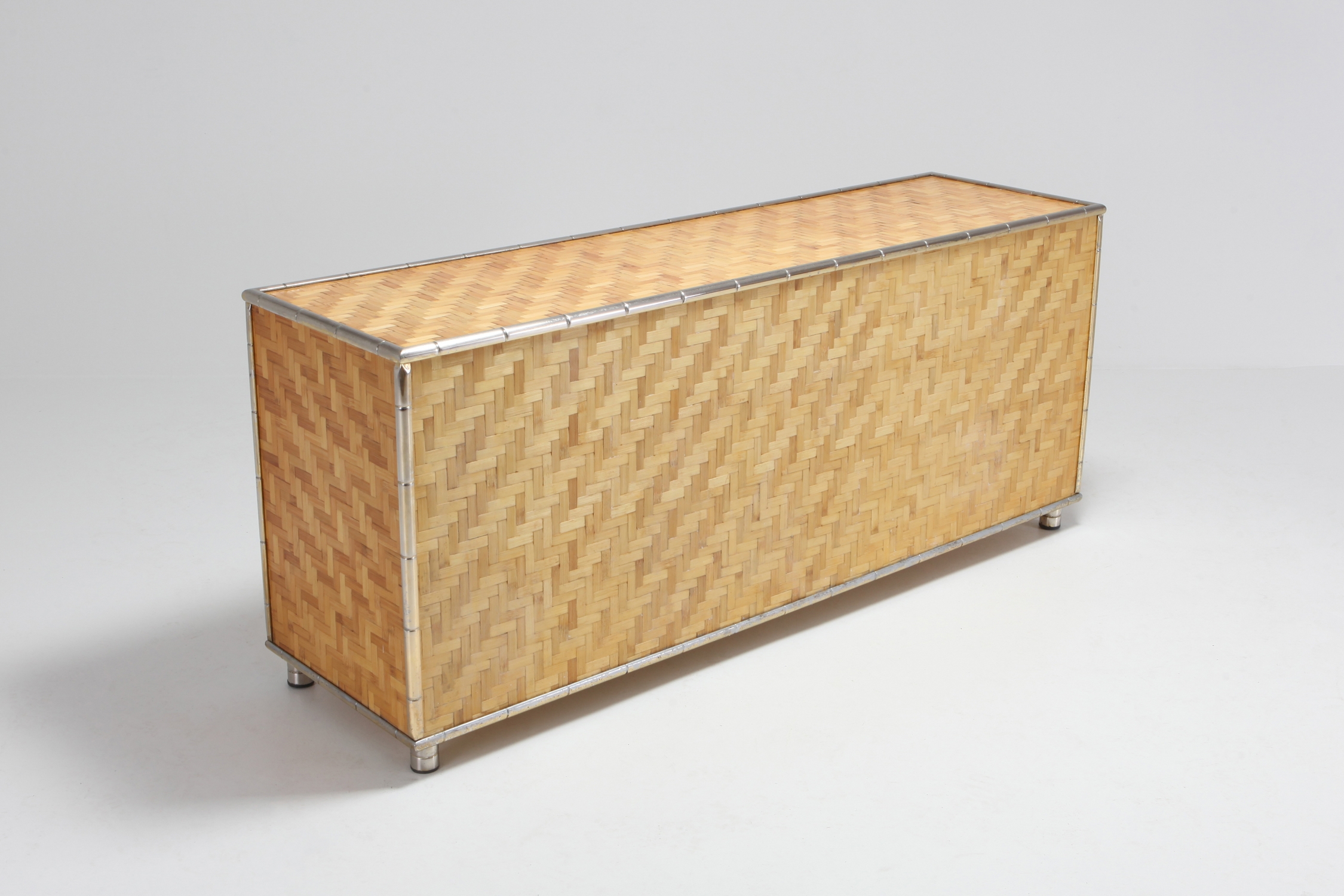 Bamboo Credenza With Faux Bamboo Chrome Frame Gabriella Crespi Style - 1970s