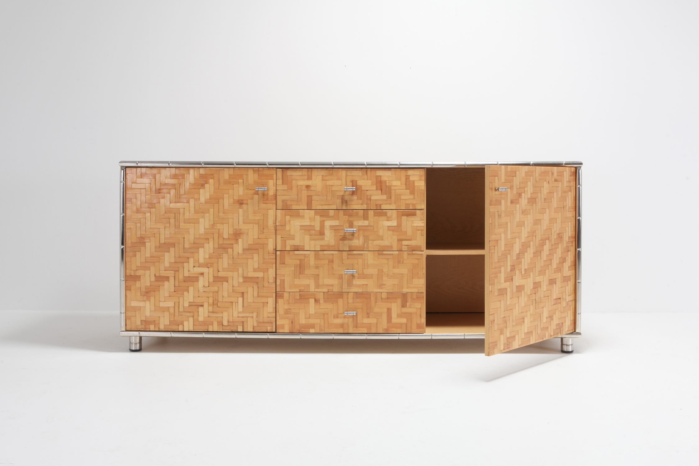 Bamboo Credenza With Faux Bamboo Chrome Frame Gabriella Crespi Style - 1970s