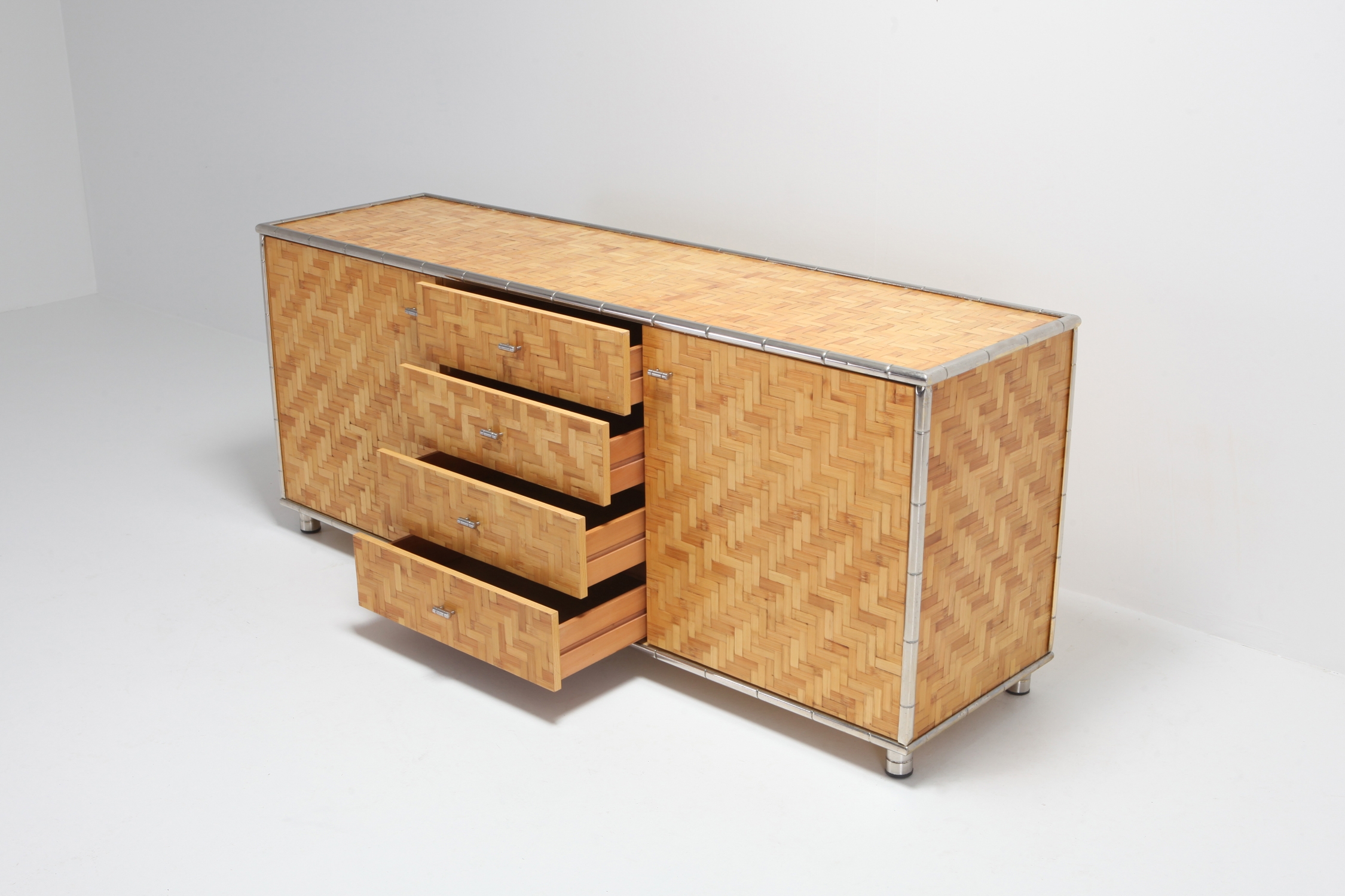 Bamboo Credenza With Faux Bamboo Chrome Frame Gabriella Crespi Style - 1970s