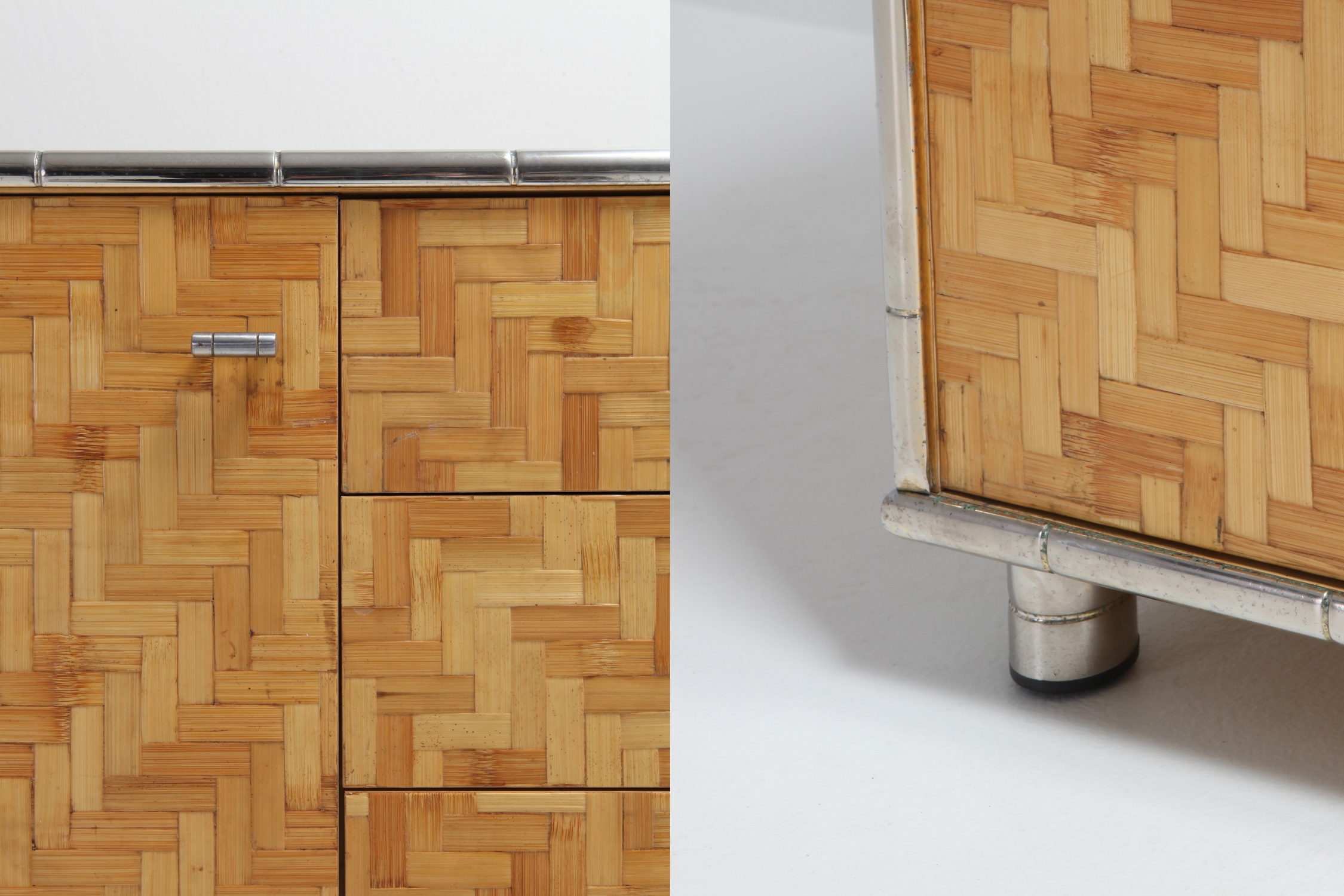 Bamboo Credenza With Faux Bamboo Chrome Frame Gabriella Crespi Style - 1970s