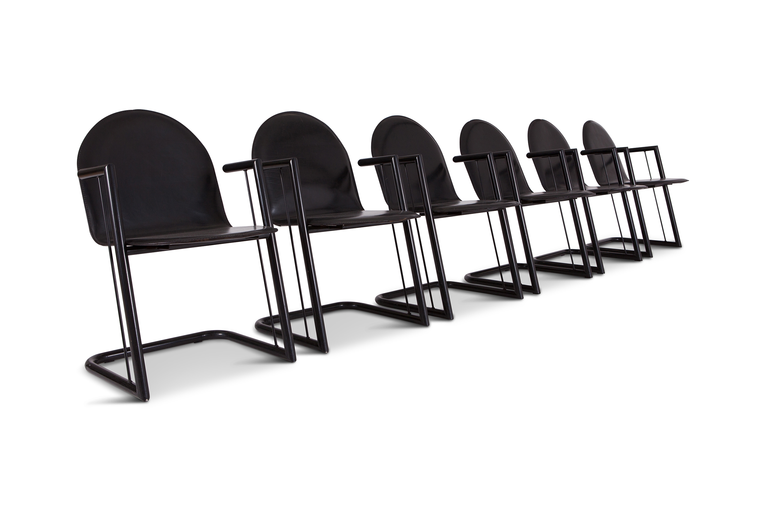 Post Modernist Leather Dining Chairs, Set Of Six - 1970s