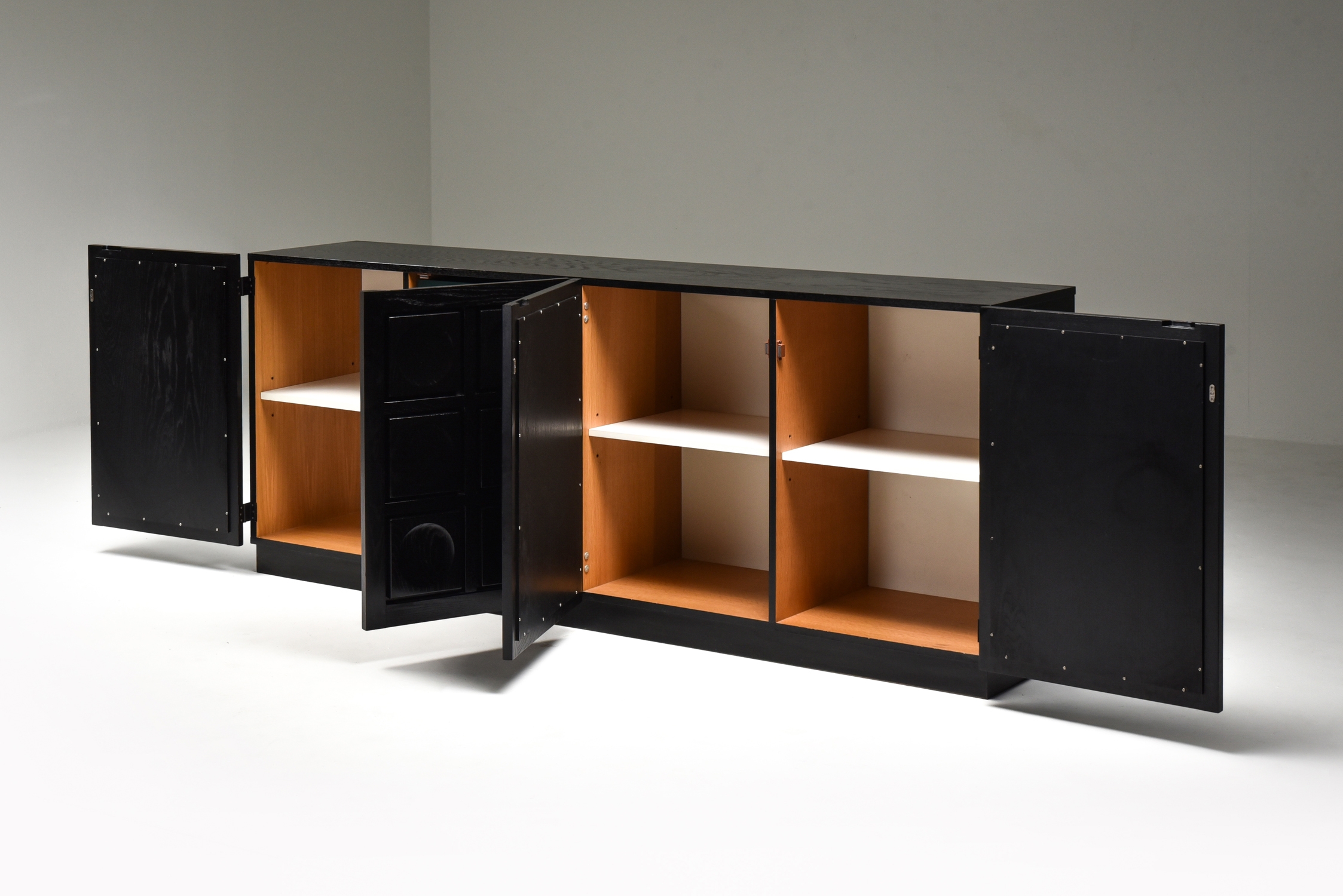 Brutalist Credenza in Black Stained Oak - 1970's