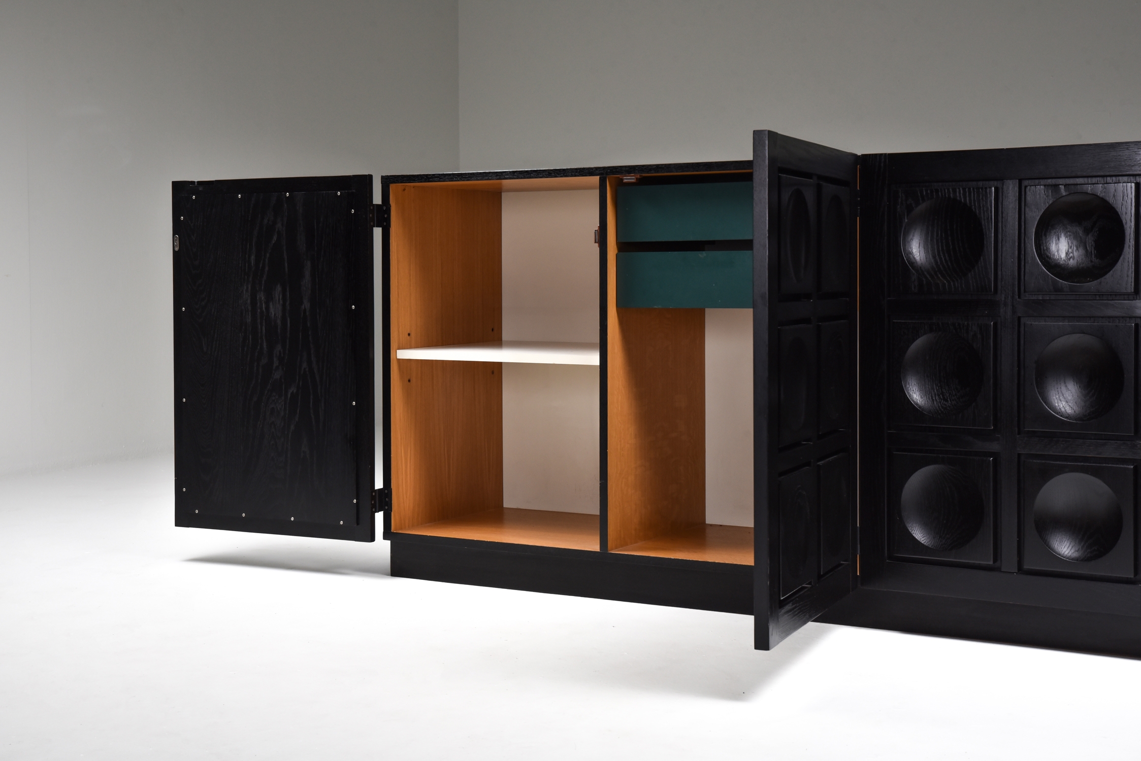 Brutalist Credenza in Black Stained Oak - 1970's