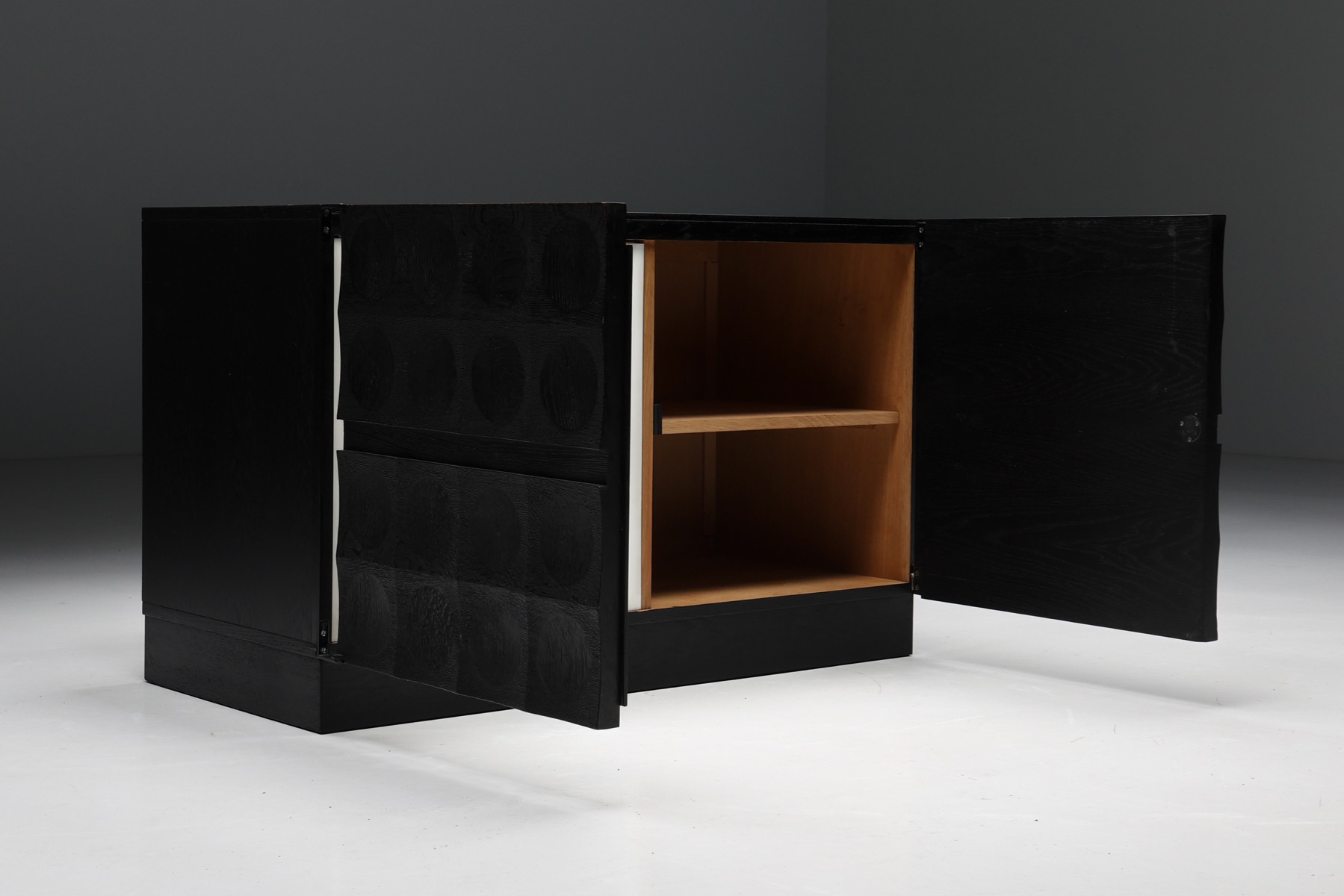 De Coene Brutalist Cabinet with Circular Patterned Doors - 1970's