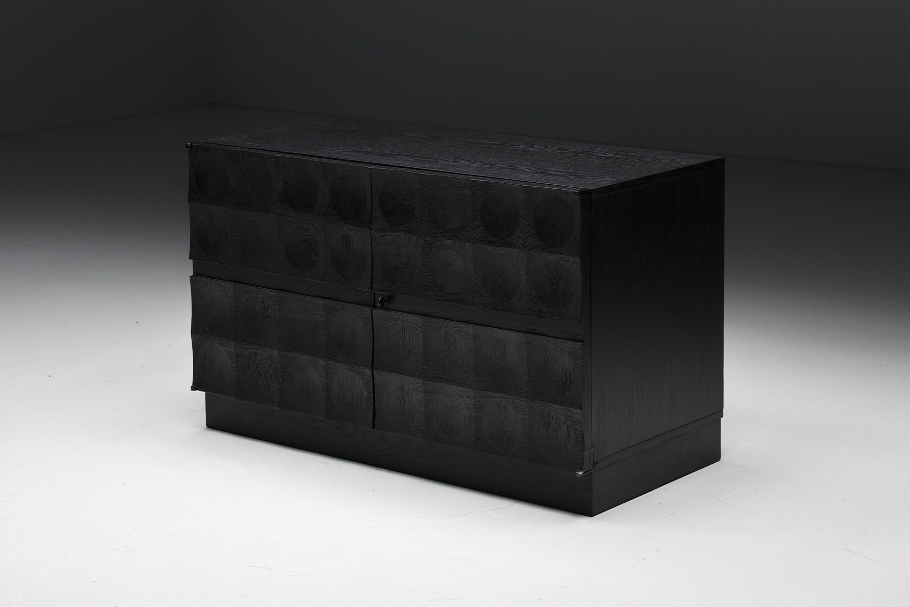 De Coene Brutalist Cabinet with Circular Patterned Doors - 1970's