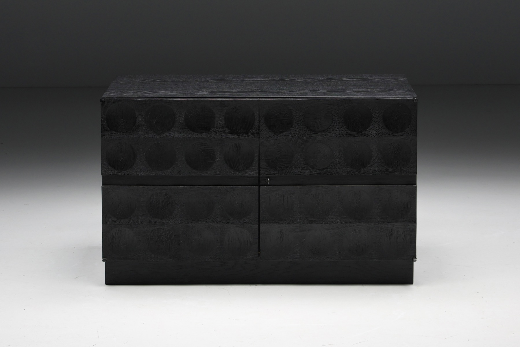 De Coene Brutalist Cabinet with Circular Patterned Doors - 1970's