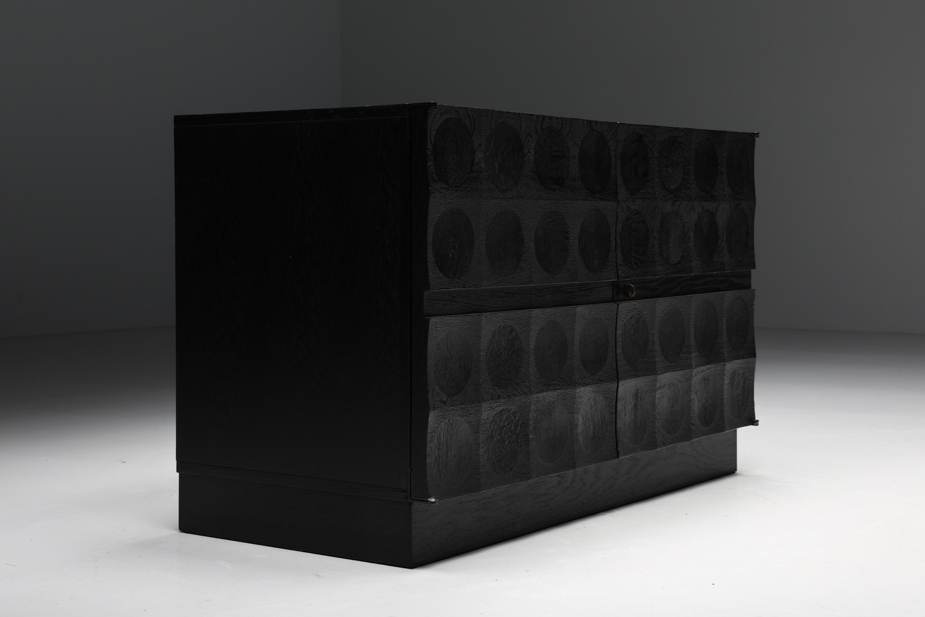 De Coene Brutalist Cabinet with Circular Patterned Doors - 1970's