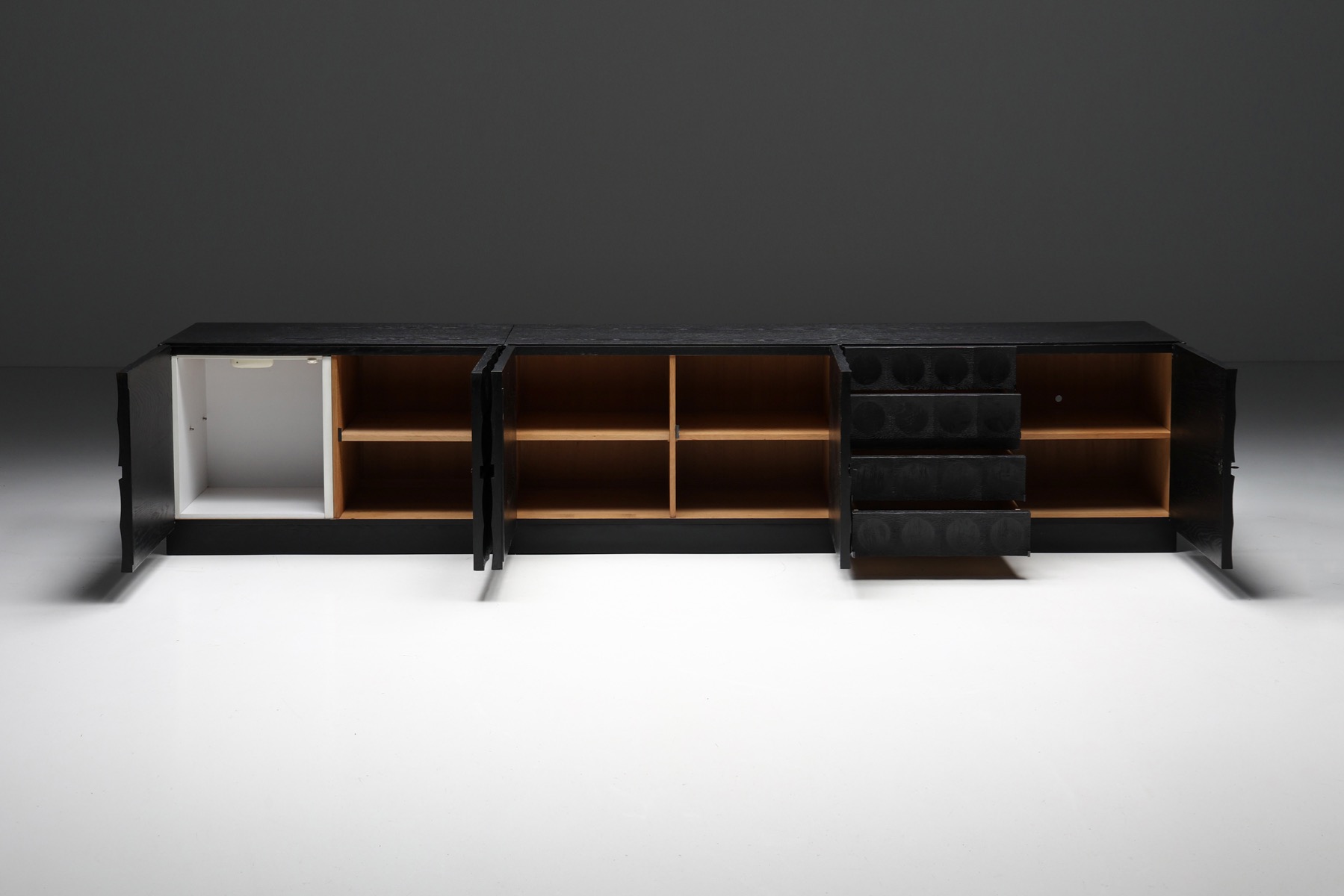 De Coene Brutalist Cabinet with Circular Patterned Doors - 1970's