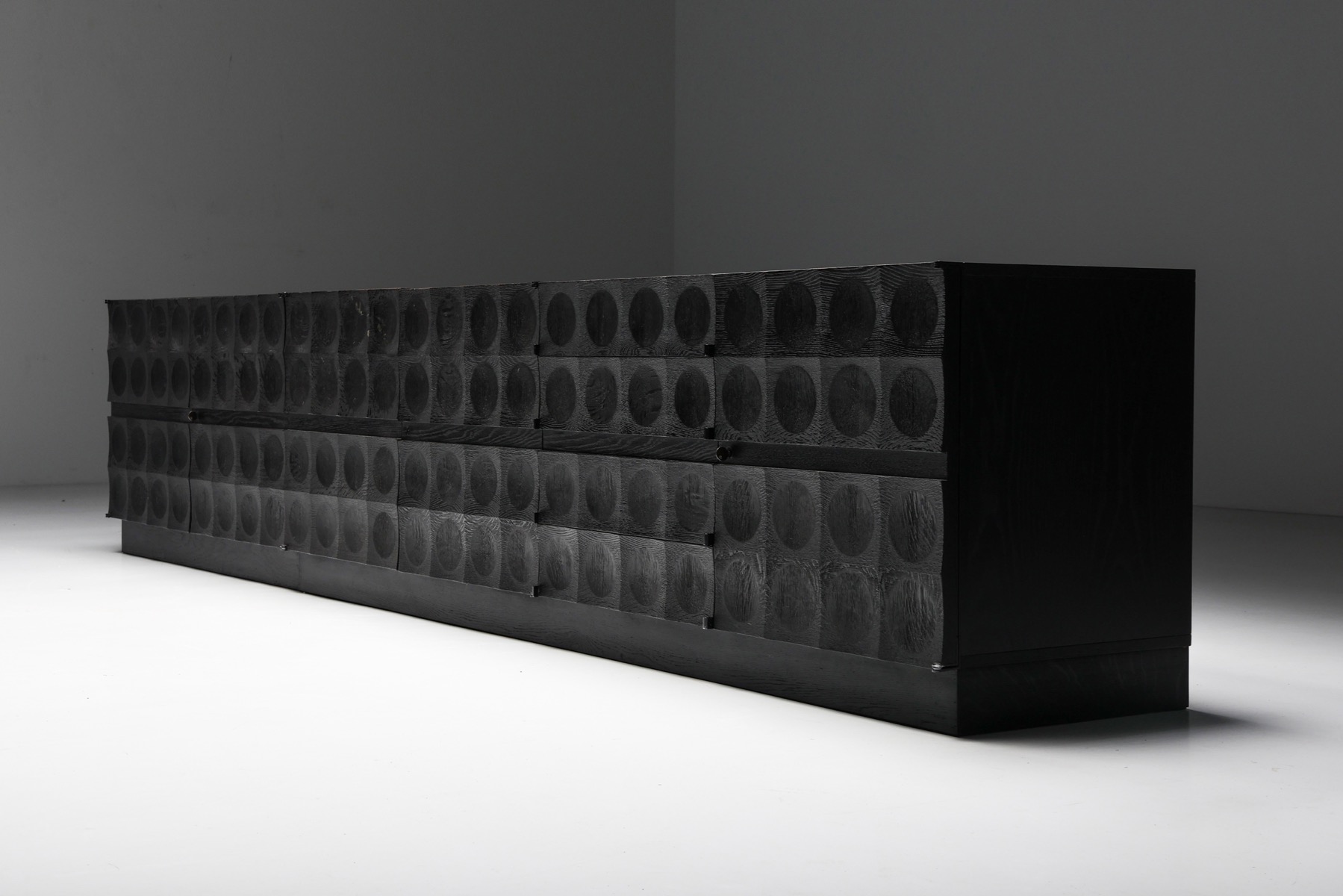 De Coene Brutalist Cabinet with Circular Patterned Doors - 1970's
