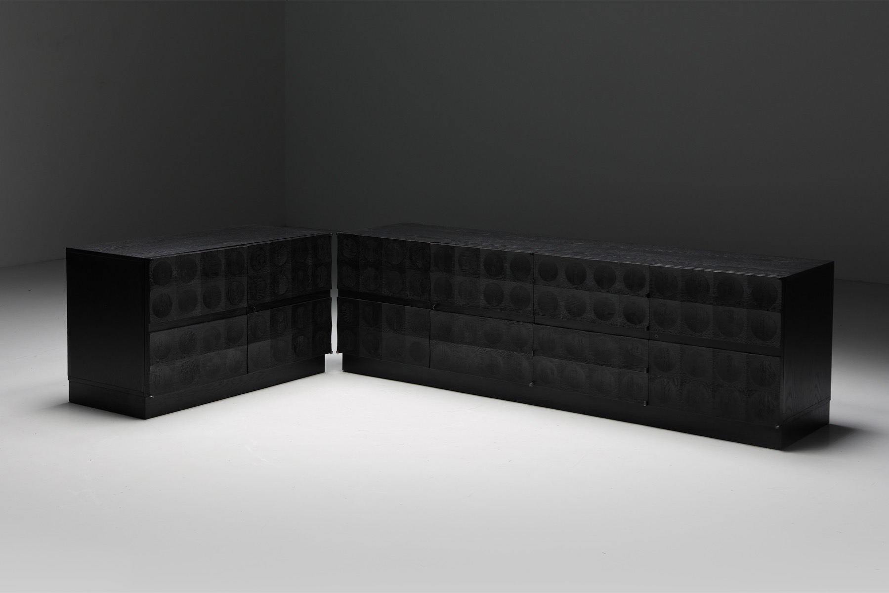 De Coene Brutalist Cabinet with Circular Patterned Doors - 1970's