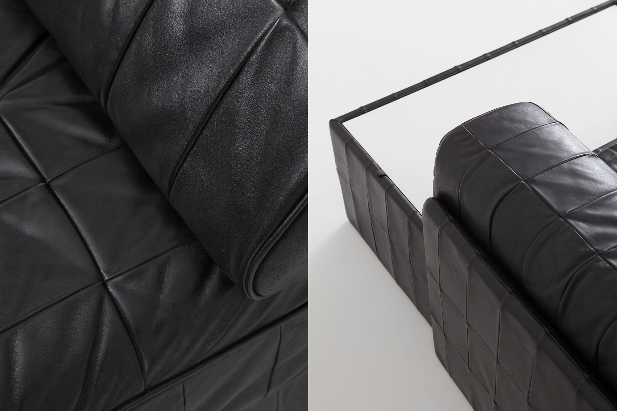 Black Leather Sectional & Modular De Sede Switzerland Patchwork Sofa DS 88 - 1980s