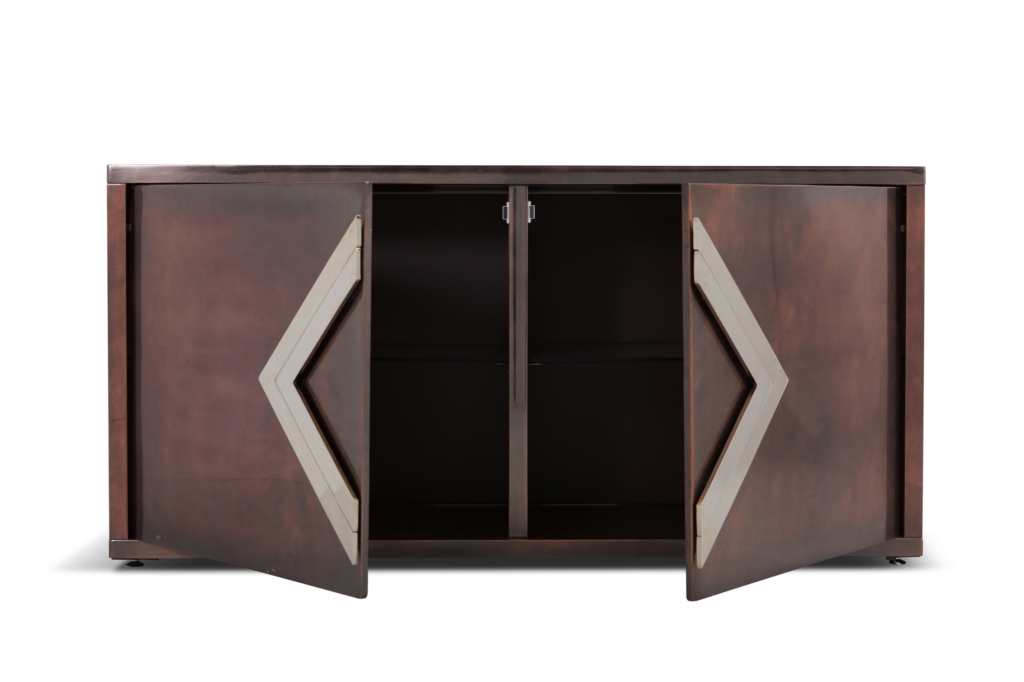 Maison Jansen Red Copper Patinated Brass Credenza With Diamond Door Handle - 1970s