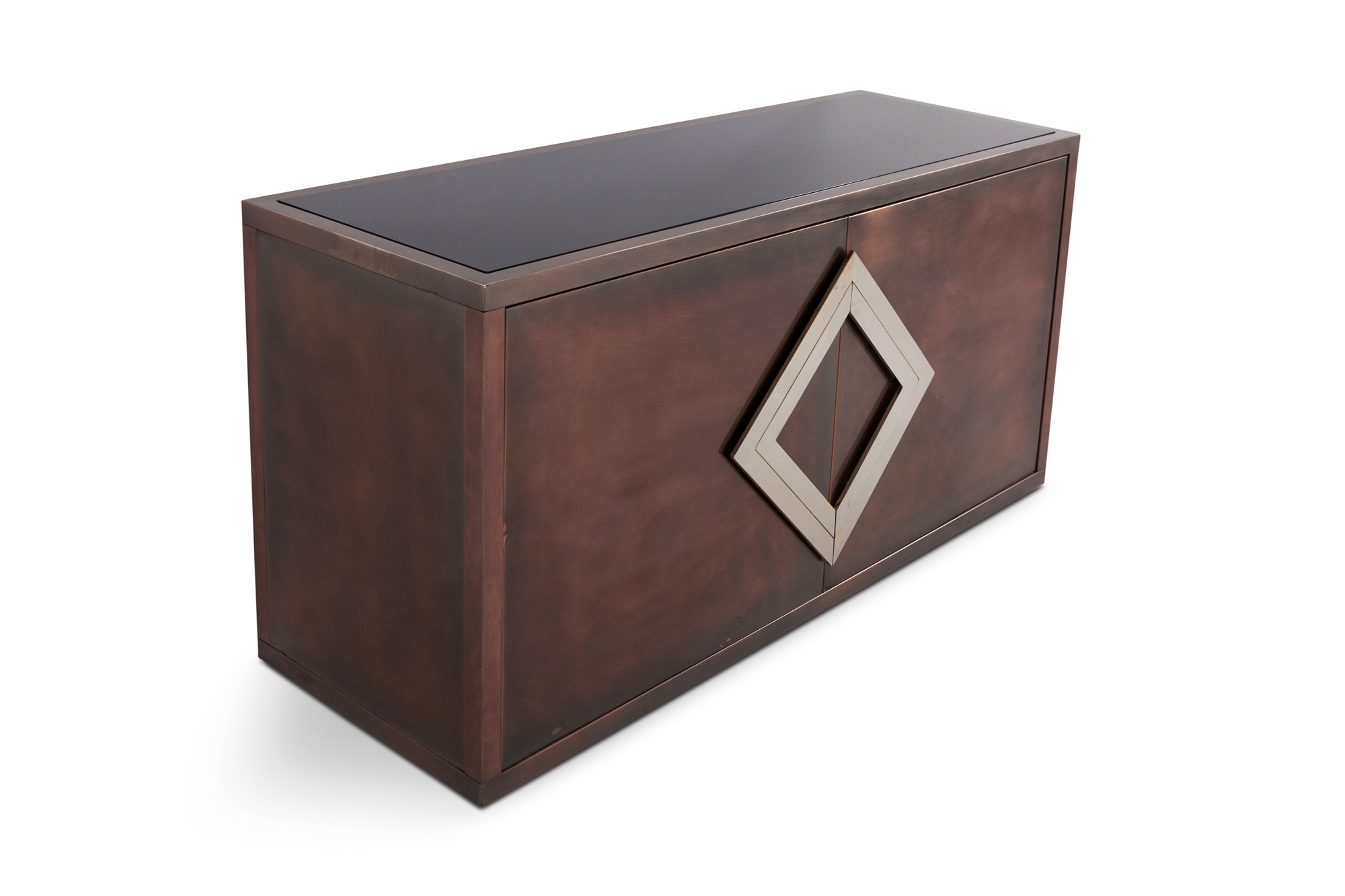 Maison Jansen Red Copper Patinated Brass Credenza With Diamond Door Handle - 1970s
