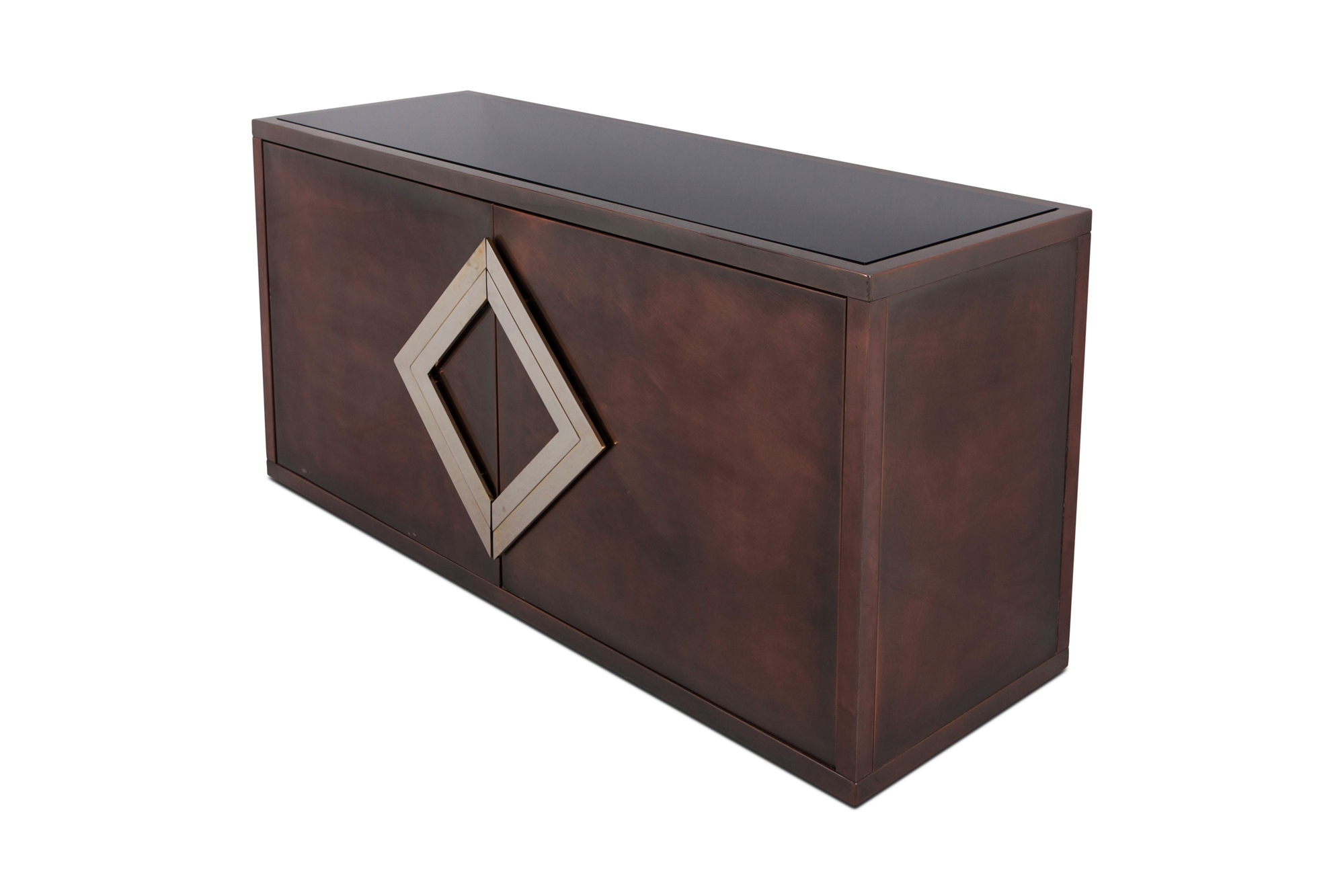 Maison Jansen Red Copper Patinated Brass Credenza With Diamond Door Handle - 1970s