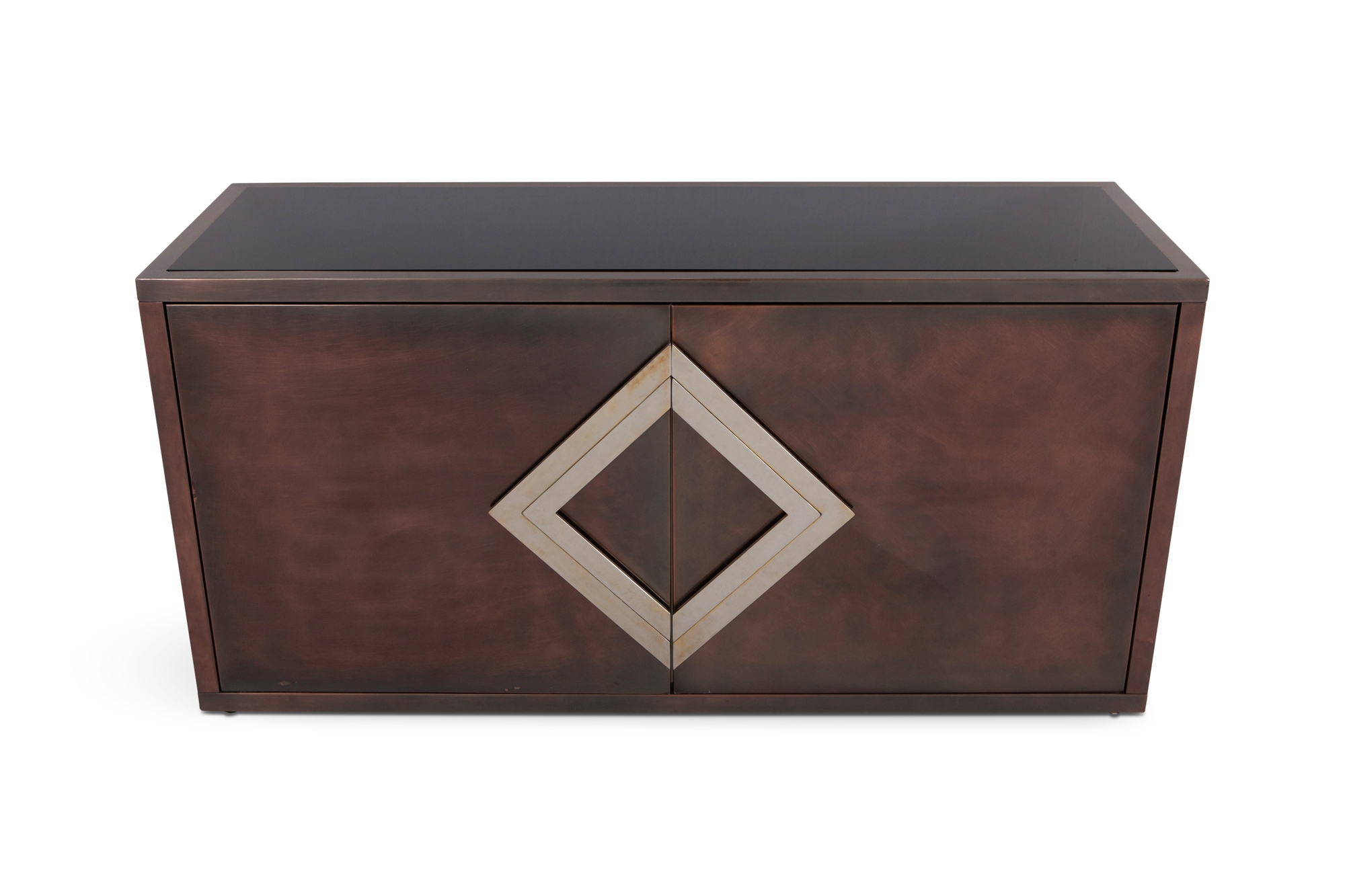 Maison Jansen Red Copper Patinated Brass Credenza With Diamond Door Handle - 1970s