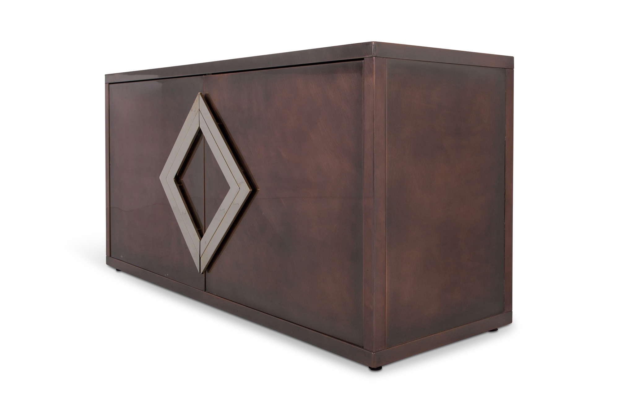 Maison Jansen Red Copper Patinated Brass Credenza With Diamond Door Handle - 1970s
