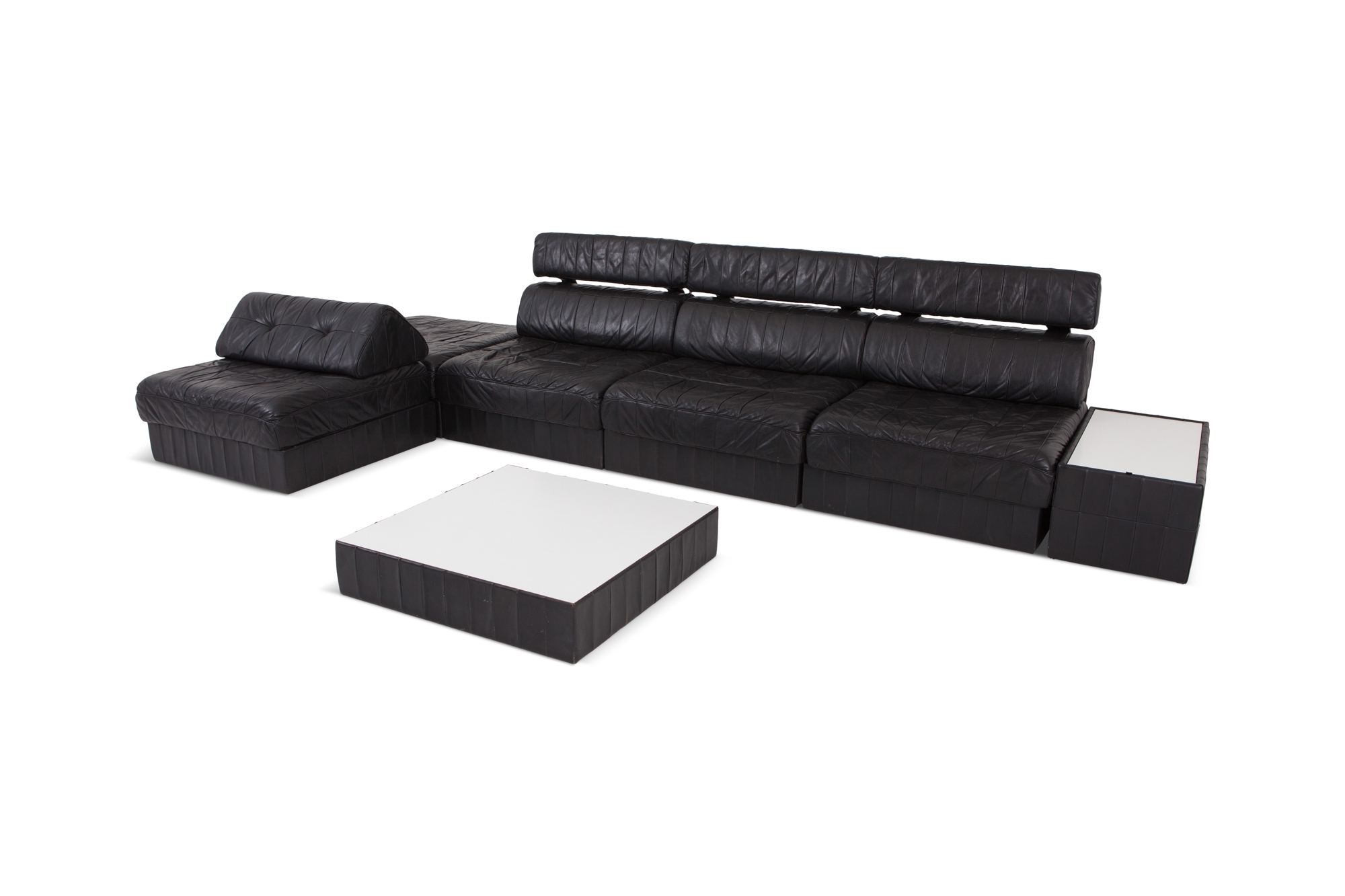 Black Leather Sectional & Modular De Sede Switzerland Patchwork Sofa DS 88 - 1980s
