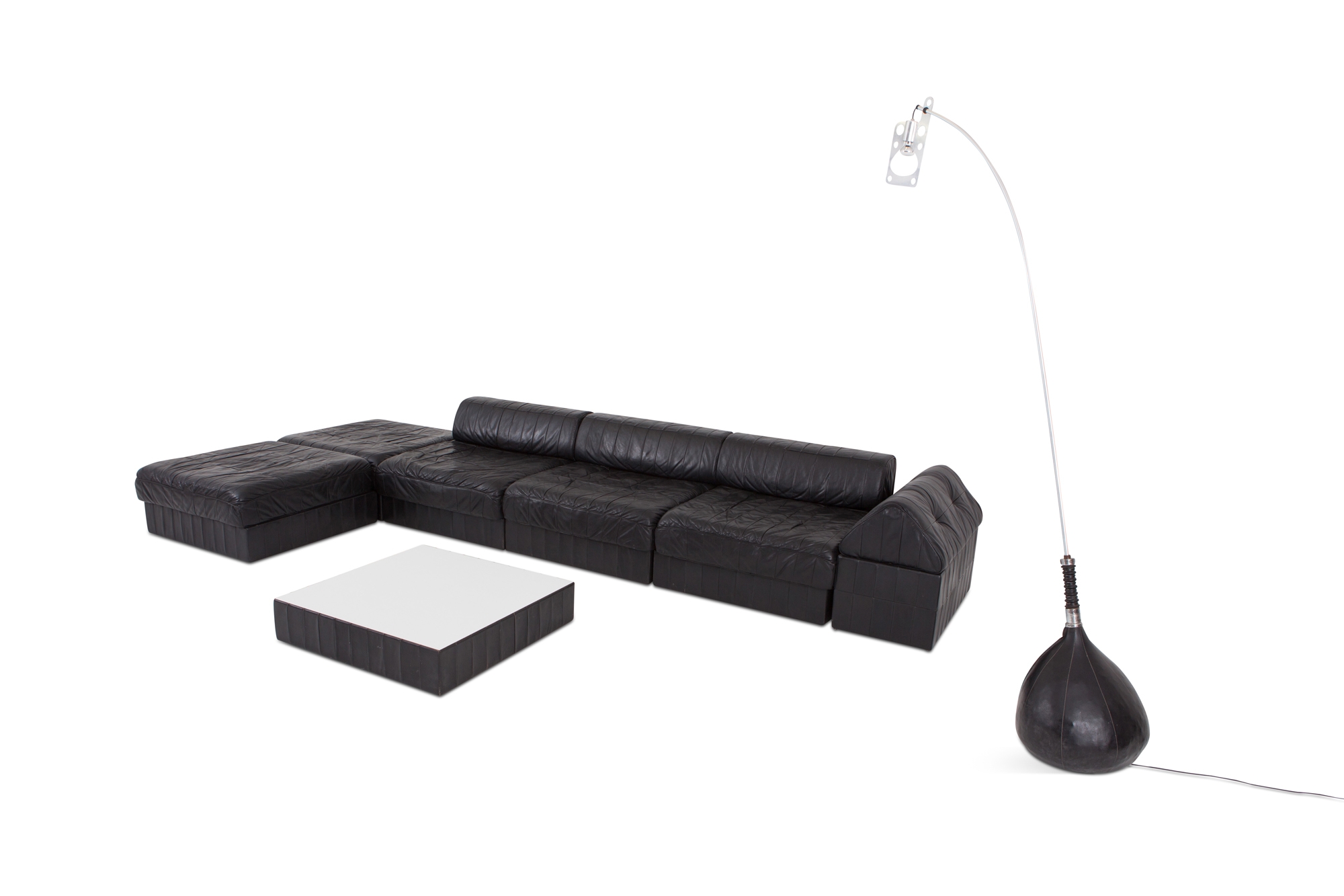 Black Leather Sectional & Modular De Sede Switzerland Patchwork Sofa DS 88 - 1980s