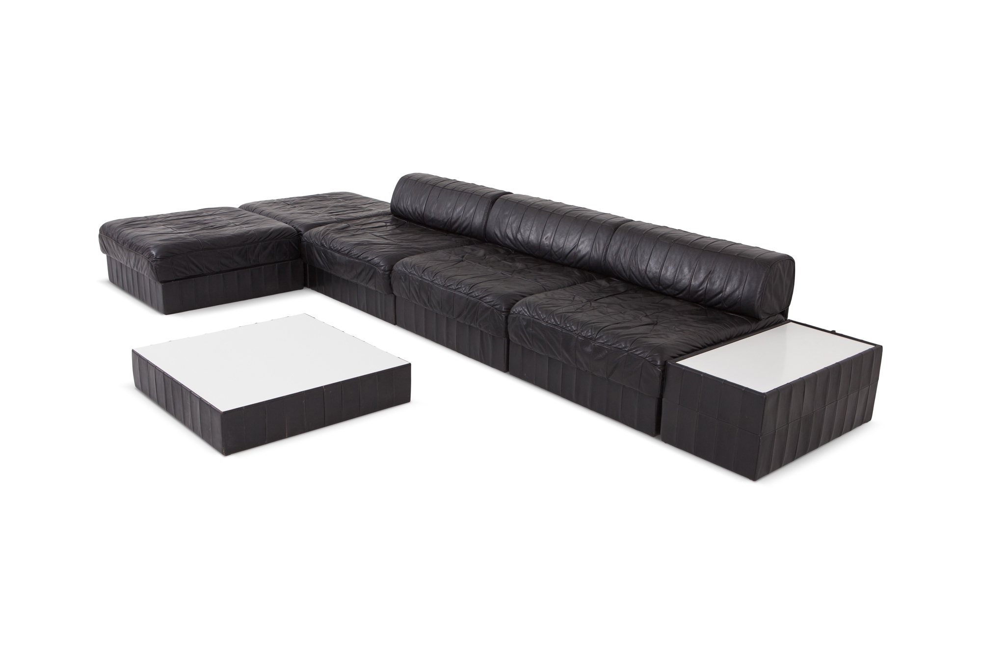 Black Leather Sectional & Modular De Sede Switzerland Patchwork Sofa DS 88 - 1980s