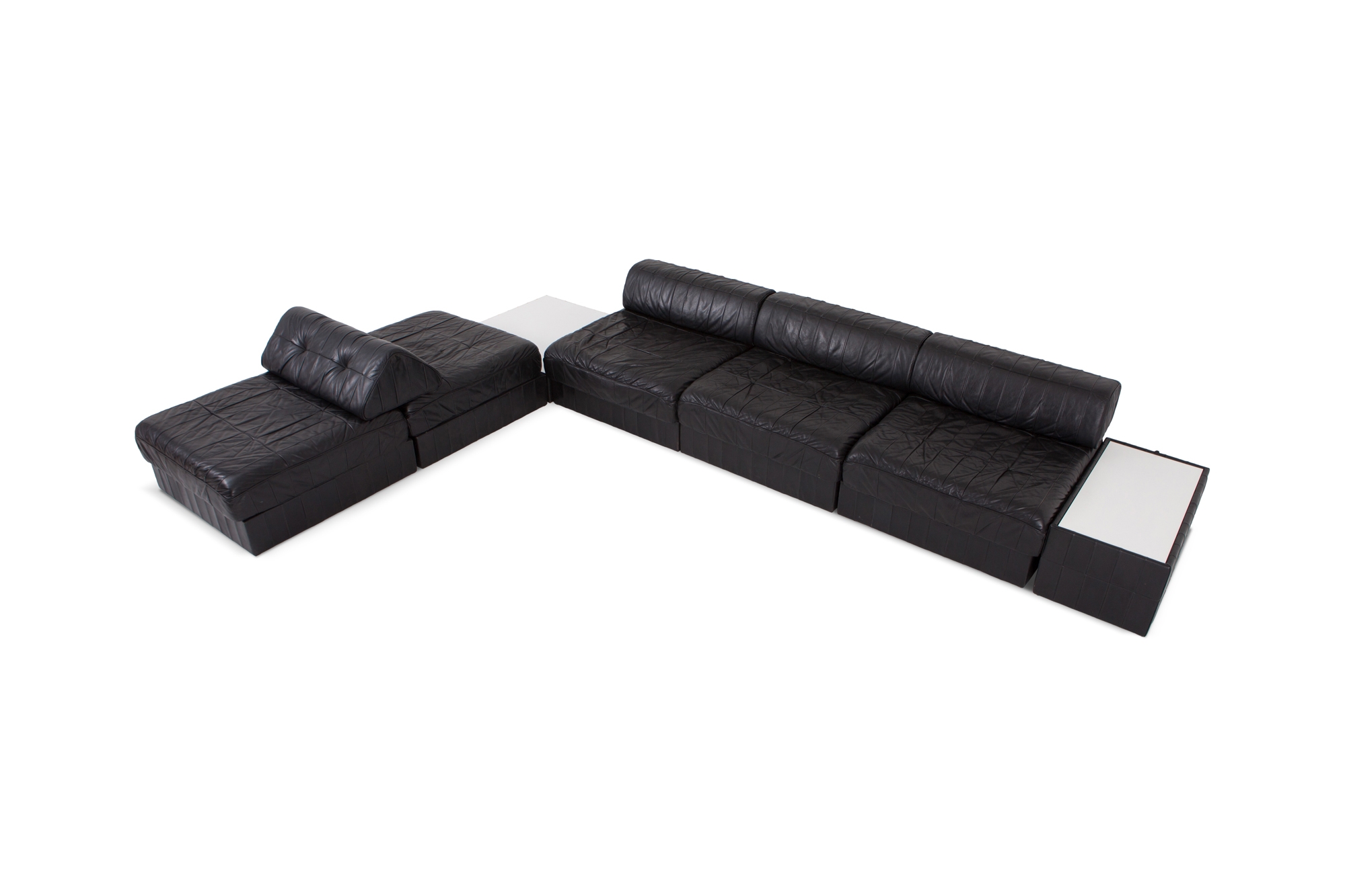 Black Leather Sectional & Modular De Sede Switzerland Patchwork Sofa DS 88 - 1980s