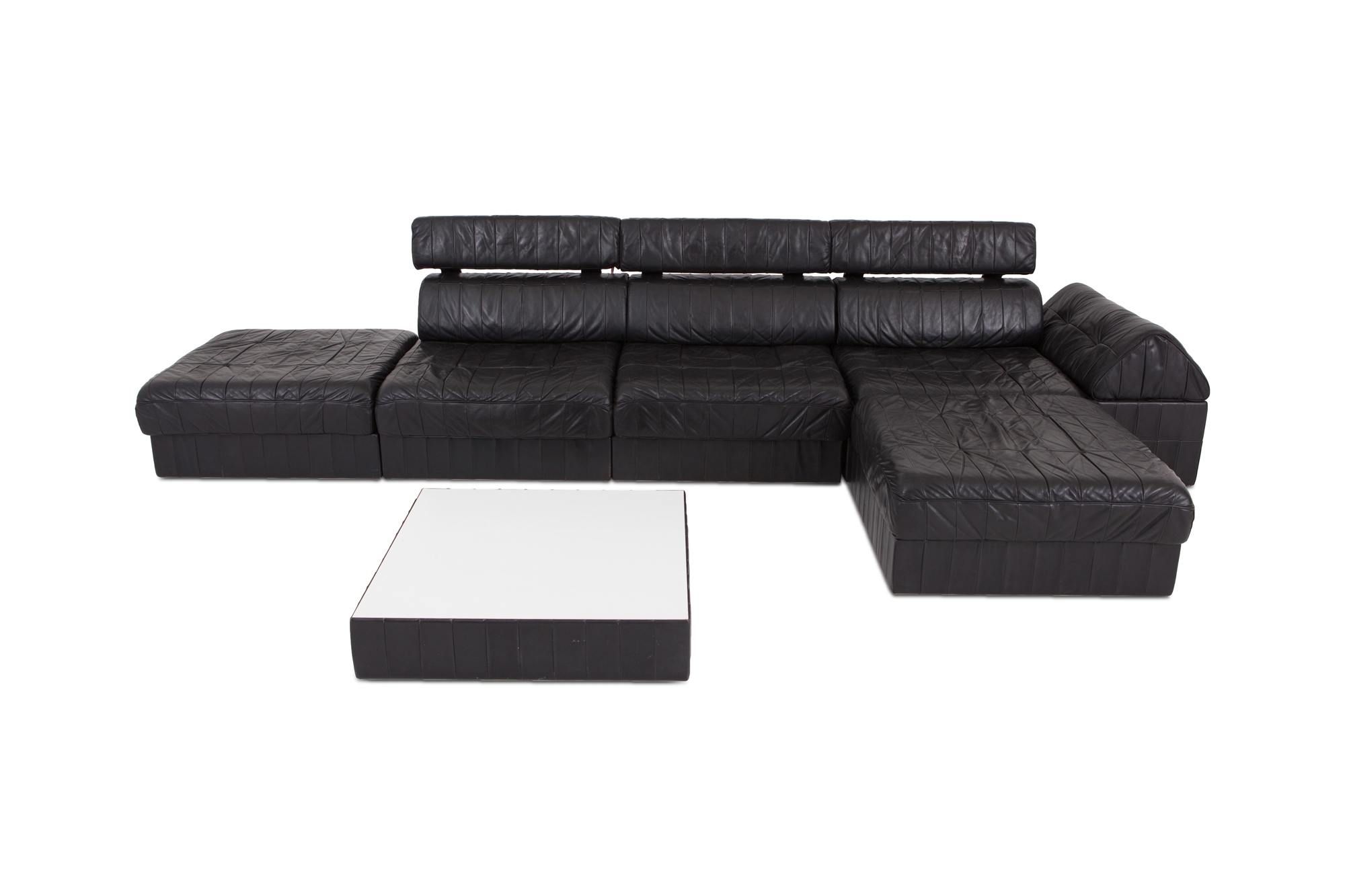 Black Leather Sectional & Modular De Sede Switzerland Patchwork Sofa DS 88 - 1980s