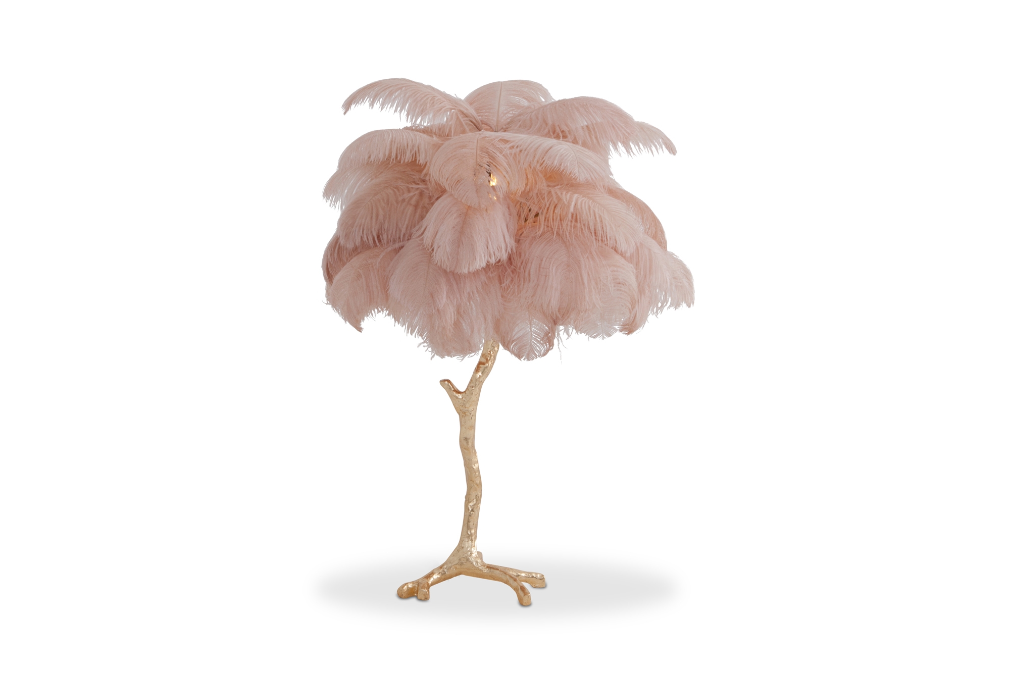 Gold Palm Tree Lamp With Pink Feathers - 2018