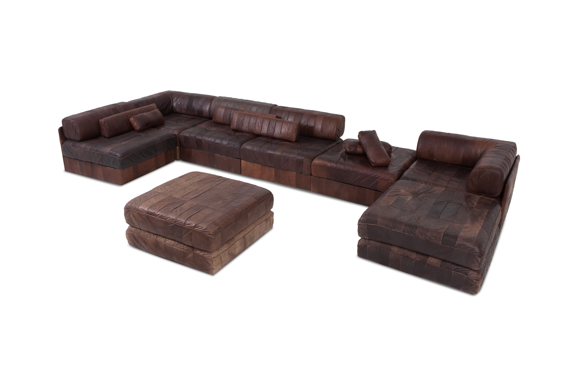 De Sede DS88 Modular Brown-Cognac Leather Patchwork Sofa    - 1970s